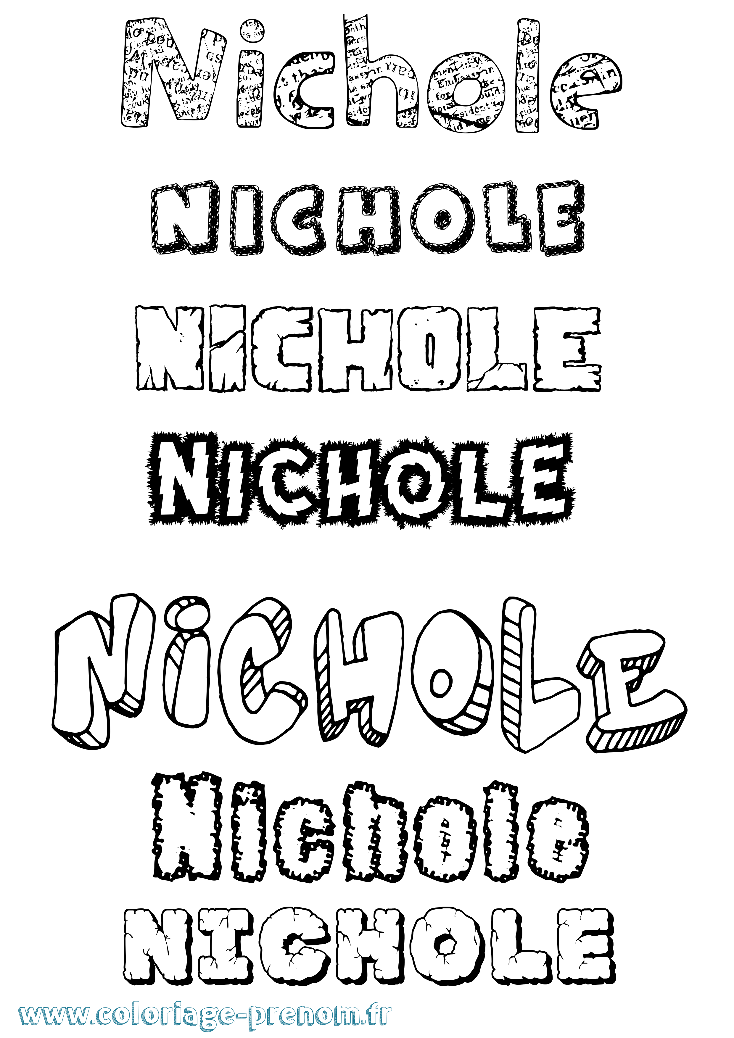 Coloriage prénom Nichole Destructuré