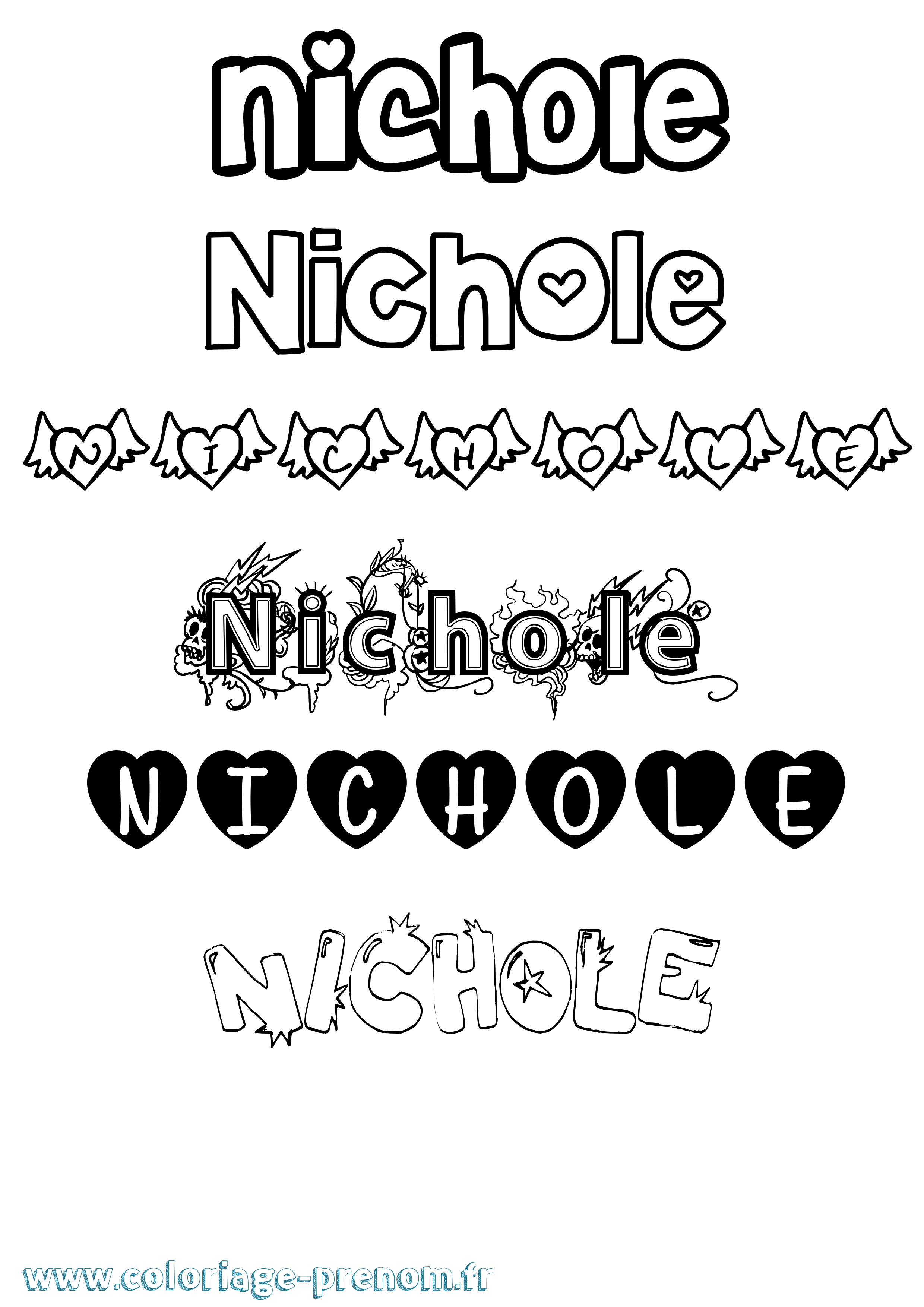 Coloriage prénom Nichole Girly