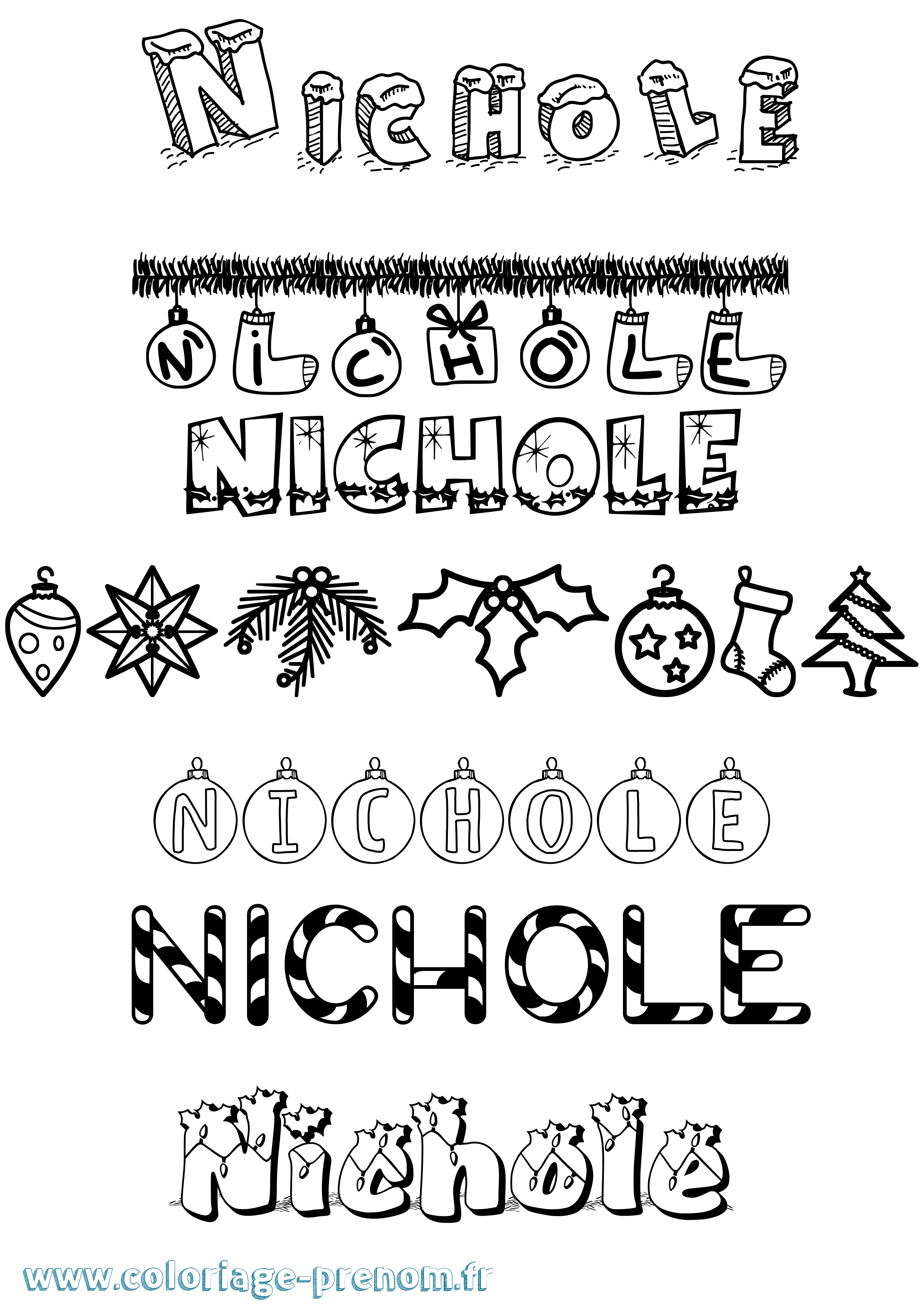 Coloriage prénom Nichole Noël