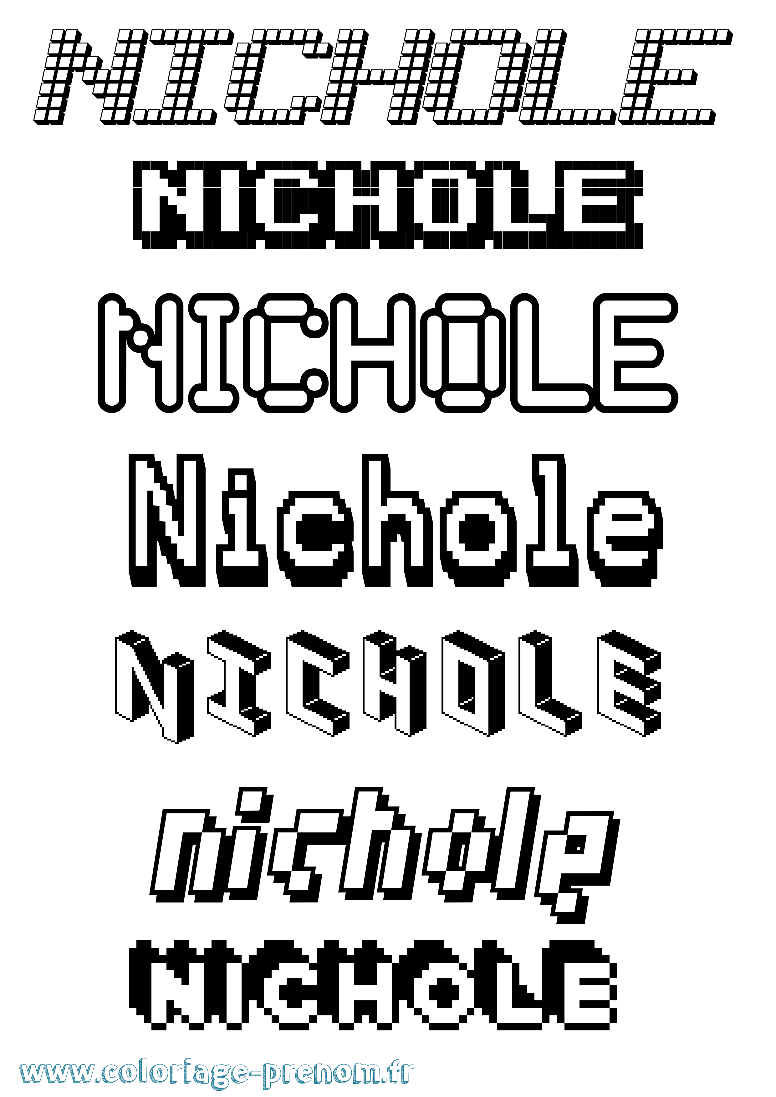 Coloriage prénom Nichole Pixel