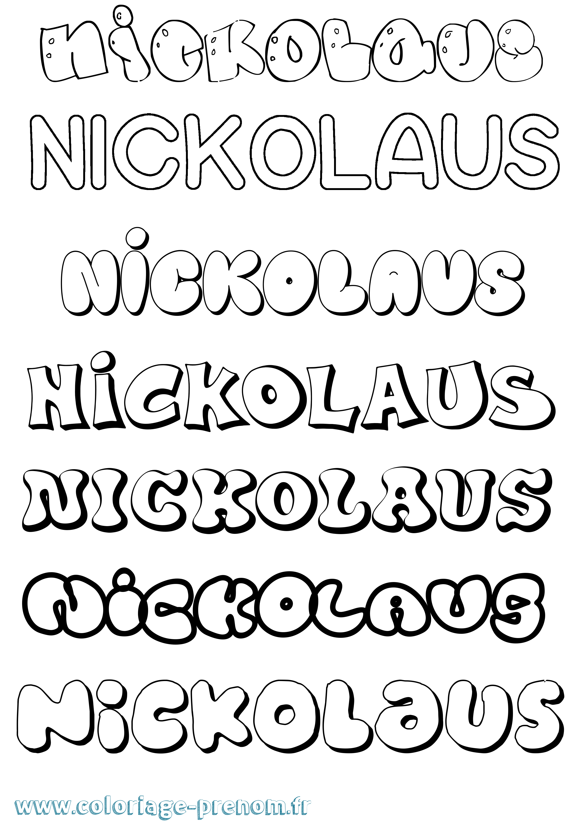 Coloriage prénom Nickolaus Bubble