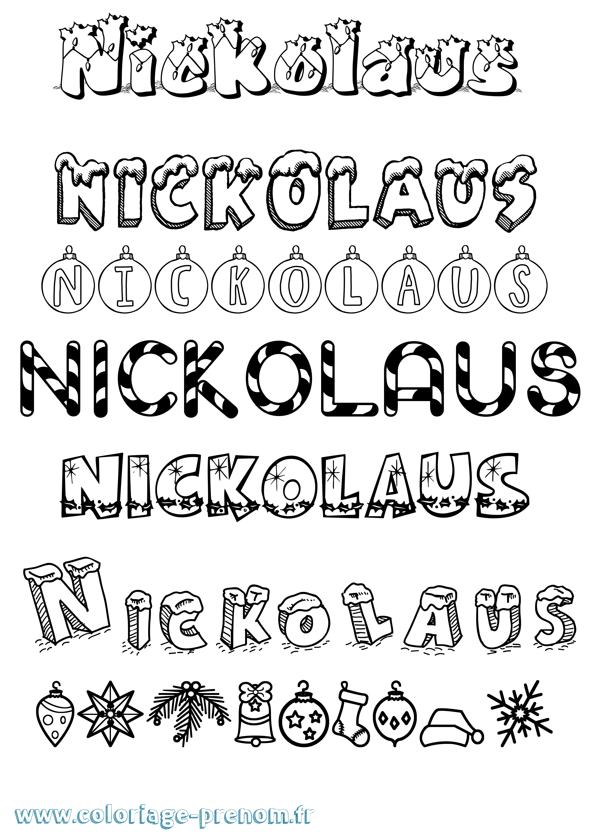 Coloriage prénom Nickolaus Noël