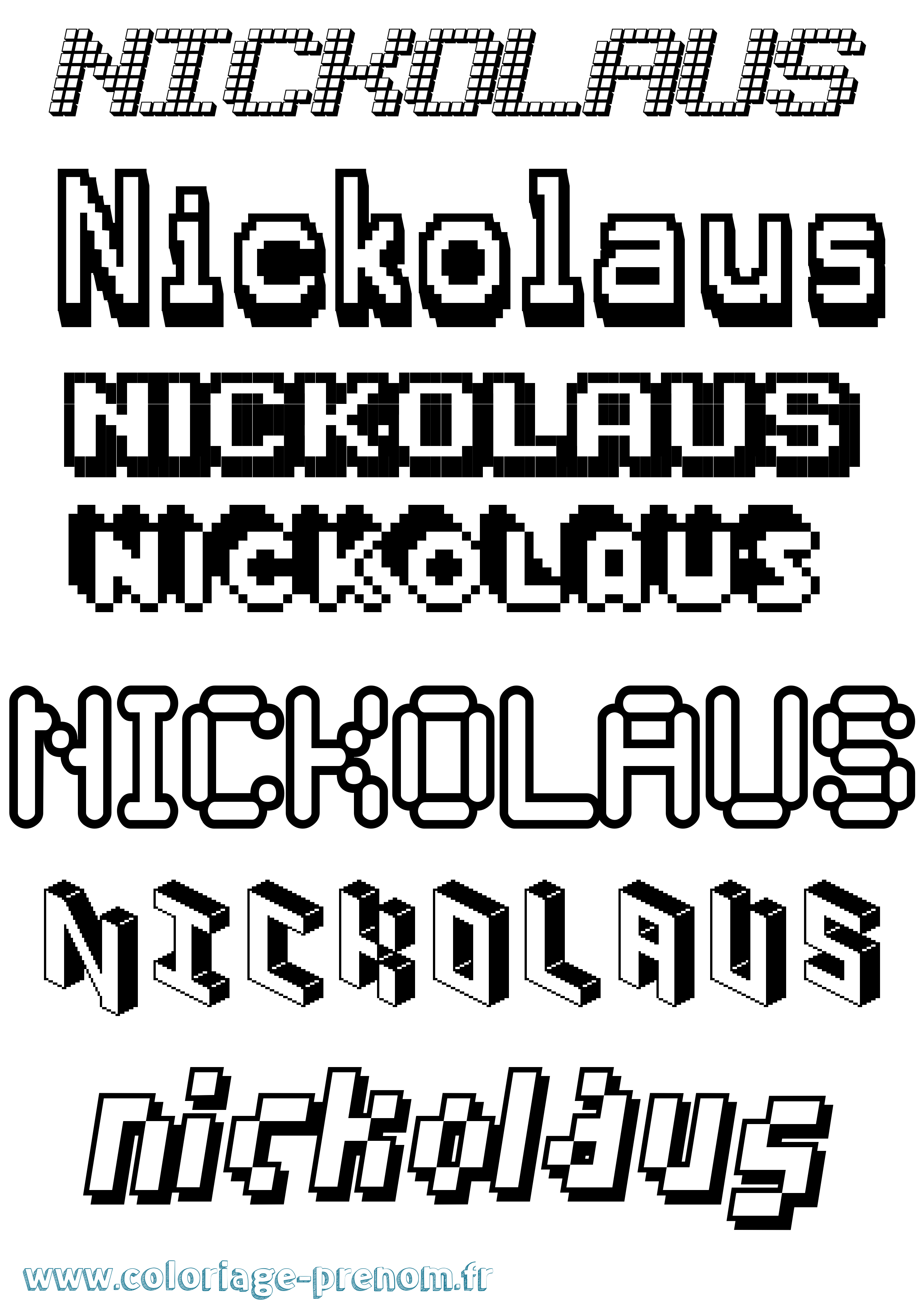 Coloriage prénom Nickolaus Pixel