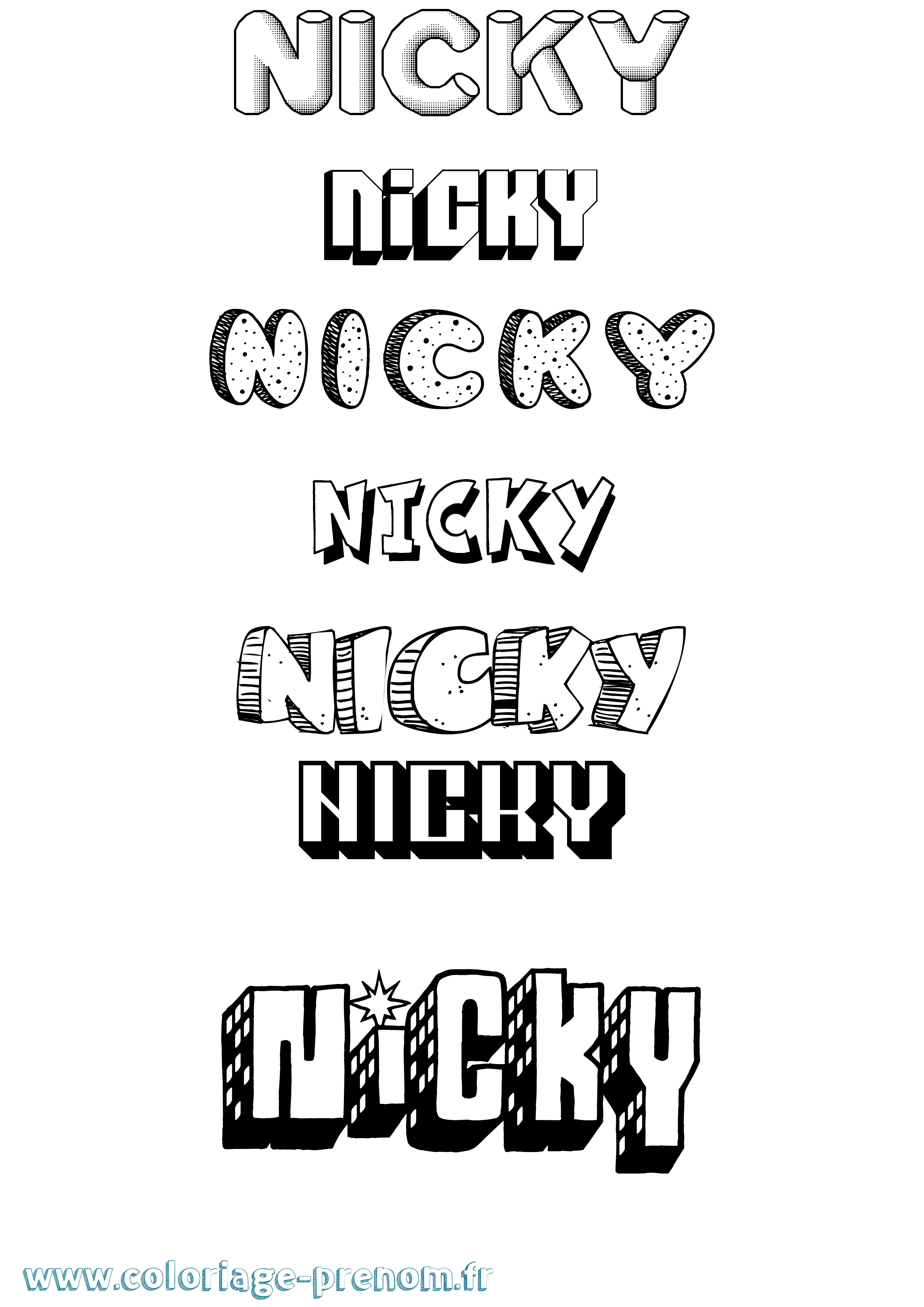 Coloriage prénom Nicky Effet 3D