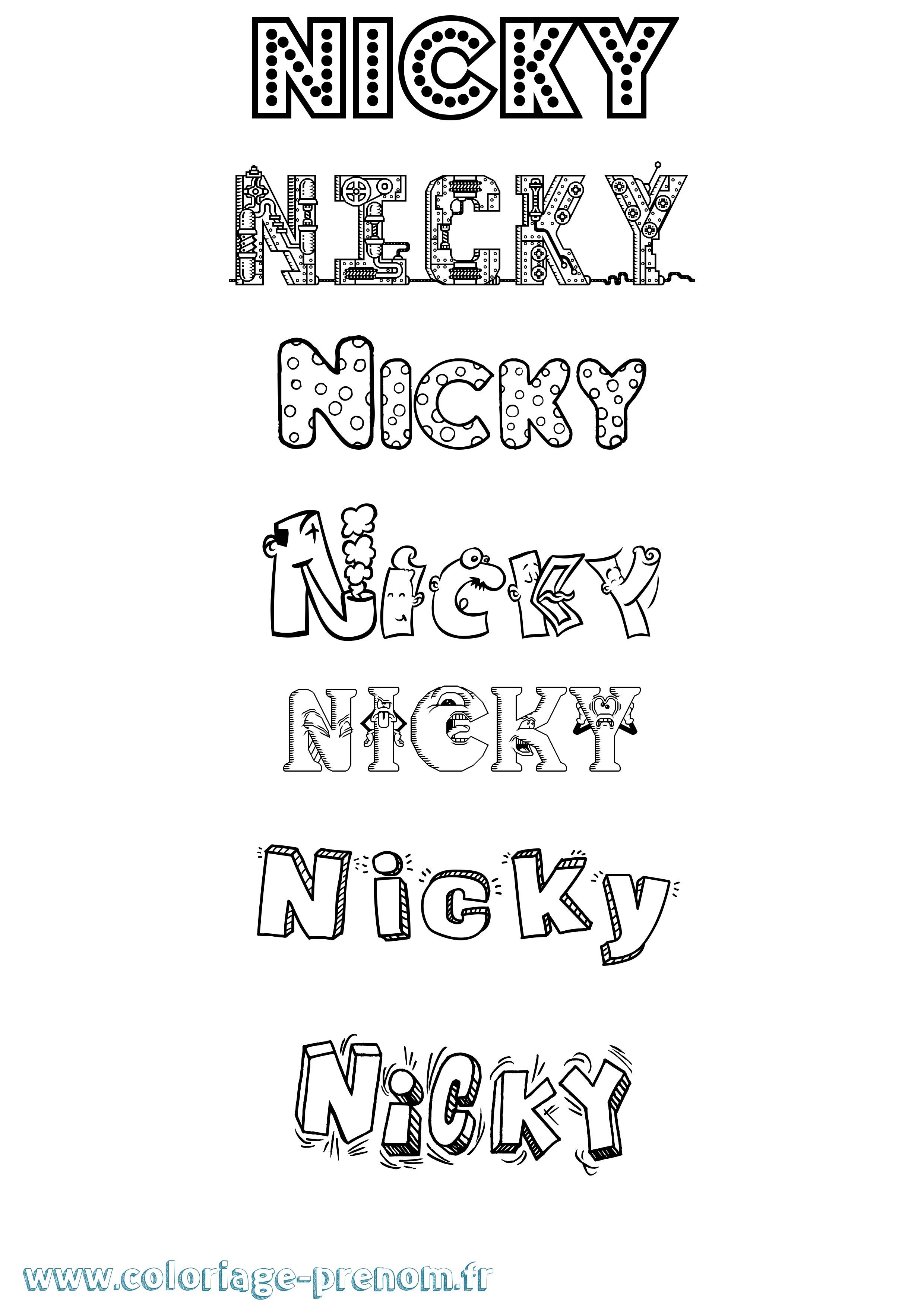 Coloriage prénom Nicky Fun