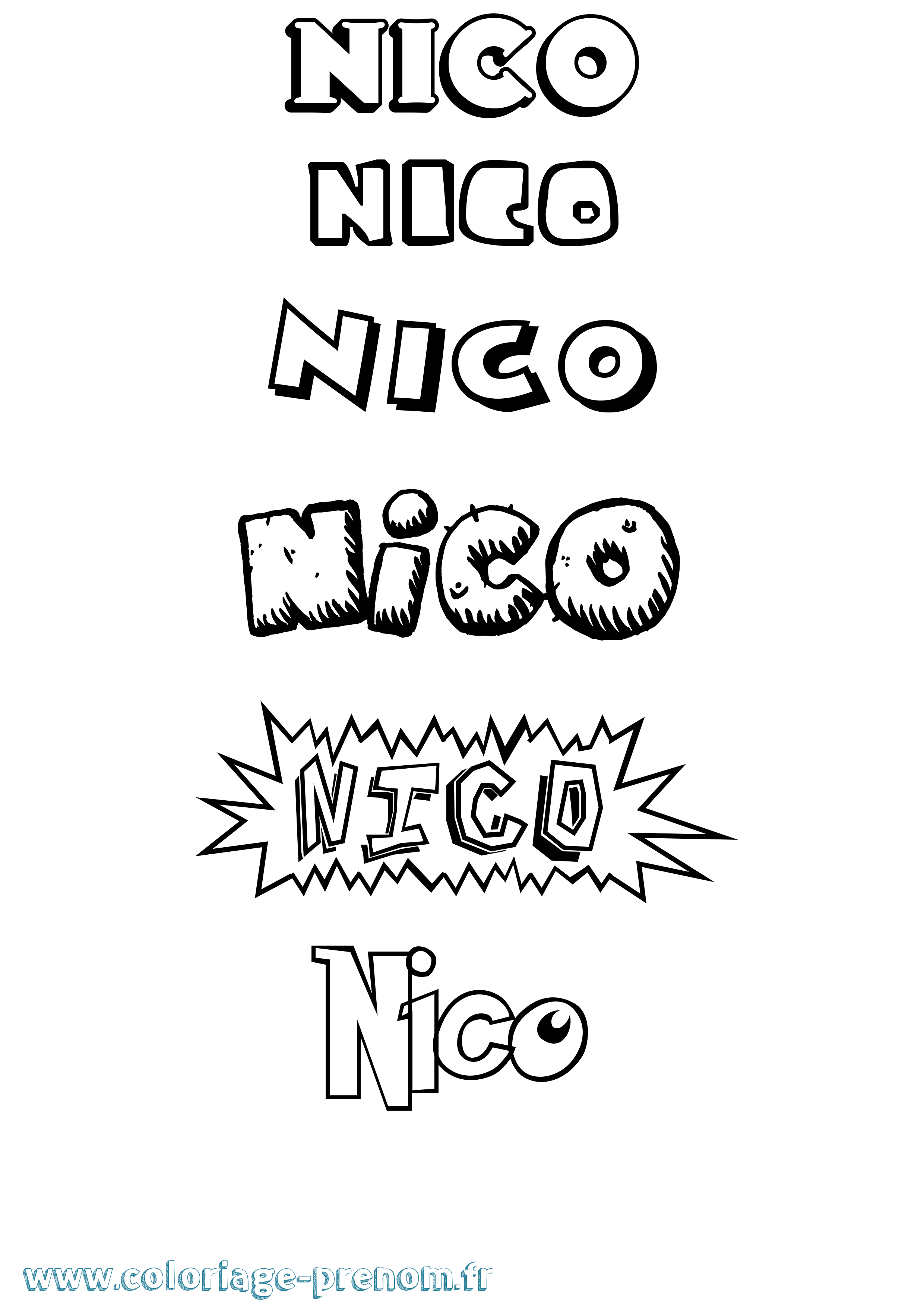 Coloriage prénom Nico Dessin Animé