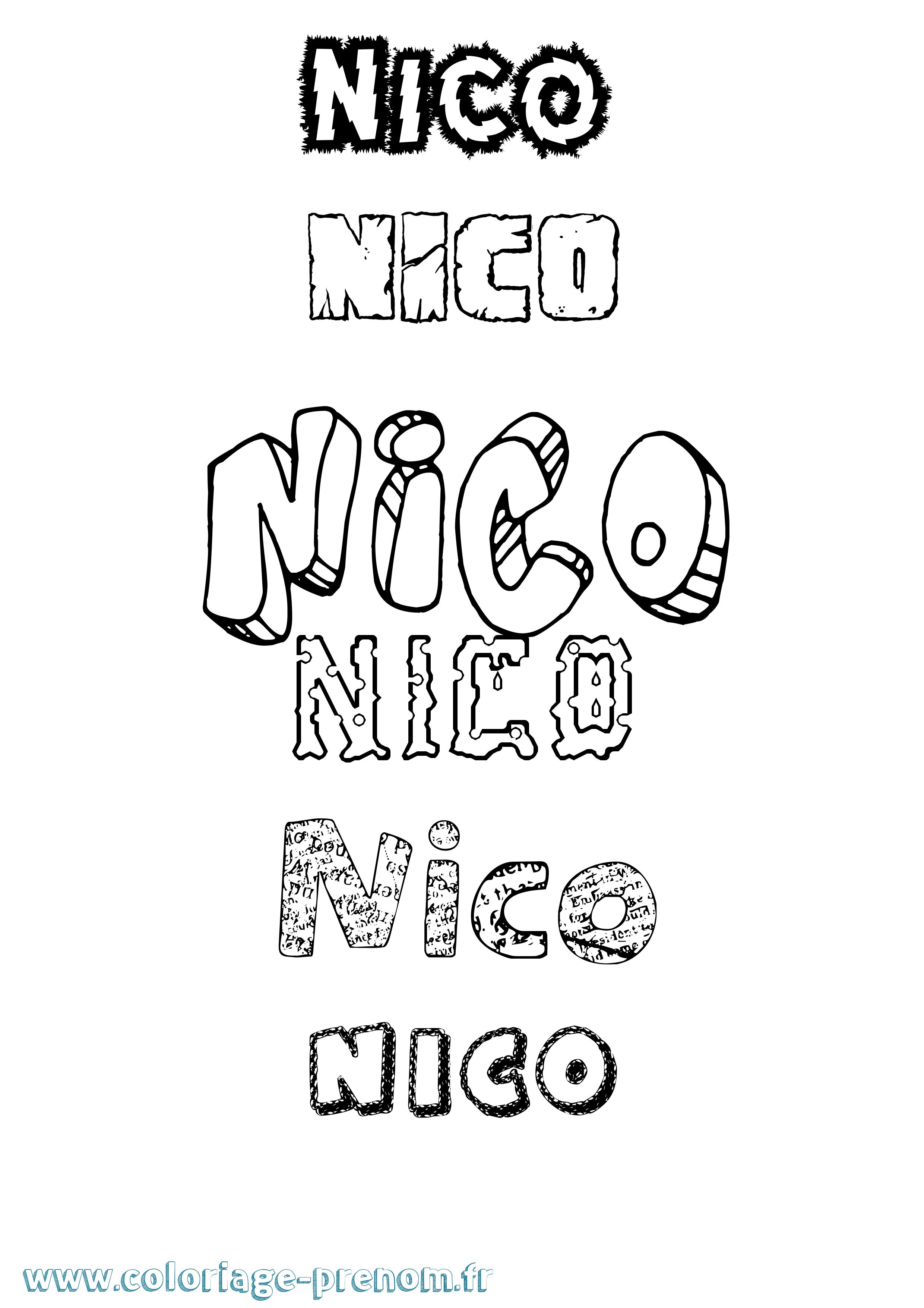 Coloriage prénom Nico Destructuré
