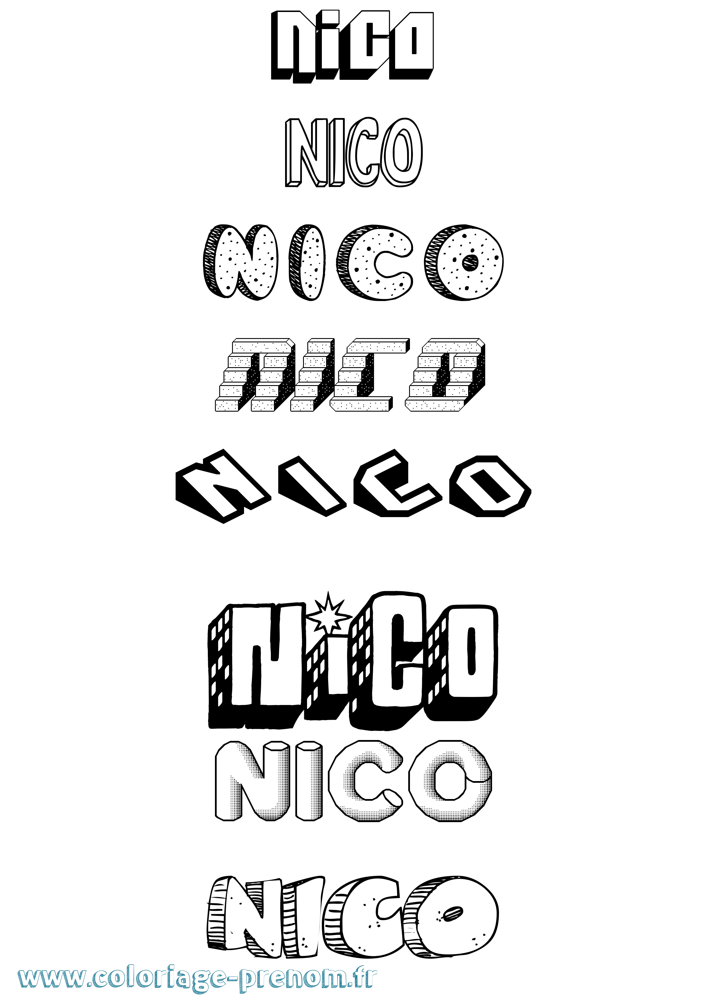 Coloriage Nico Effet 3D Coloriage prénom Nico Effet 3D
