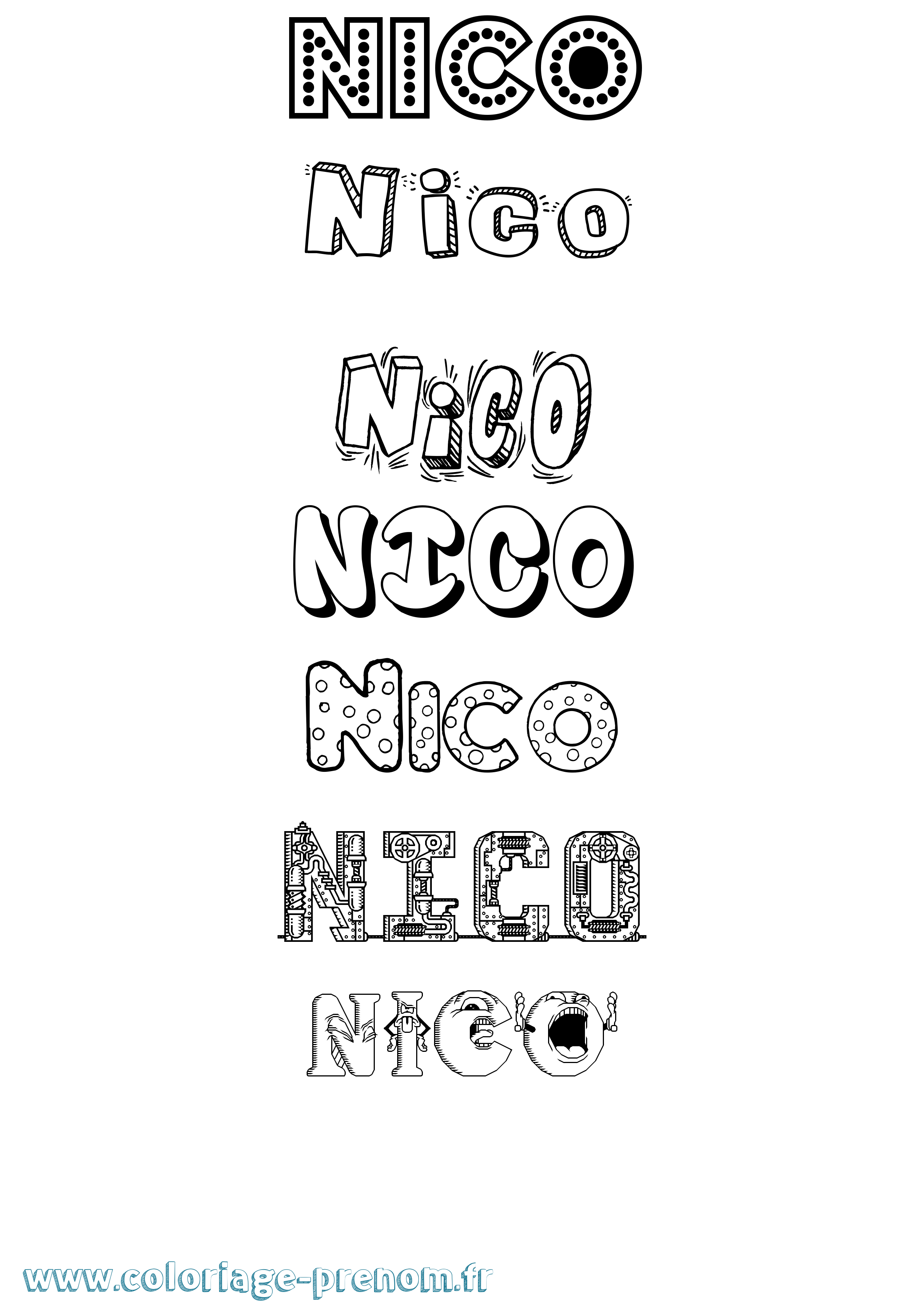 Coloriage prénom Nico Fun