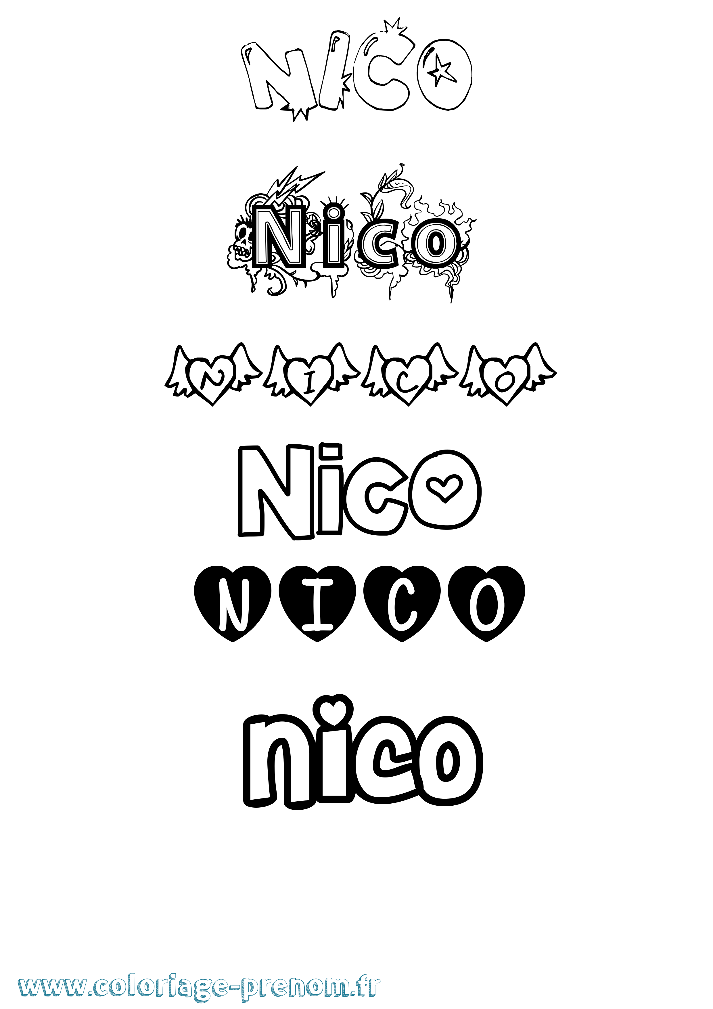 Coloriage prénom Nico Girly