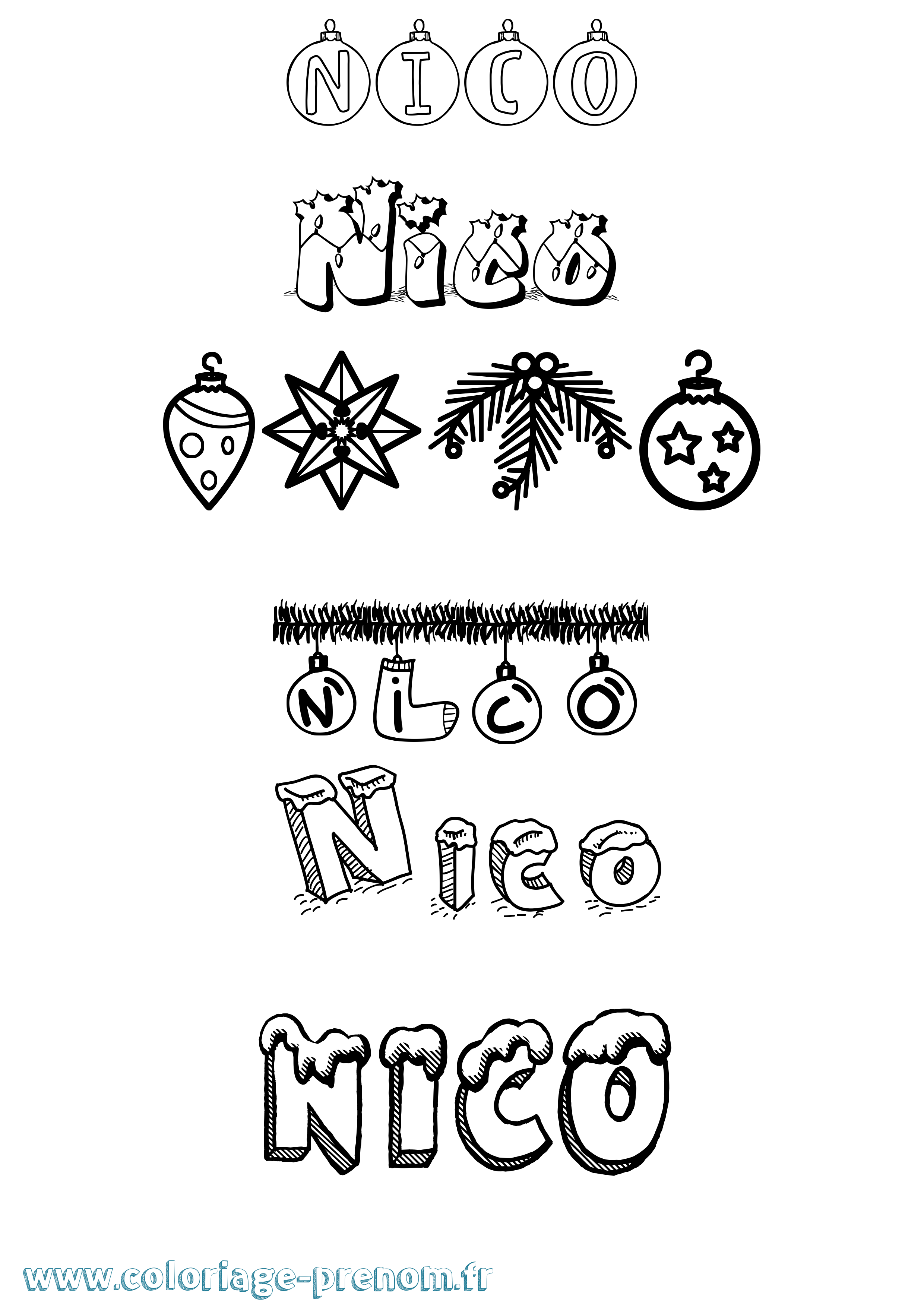Coloriage Nico Noël Coloriage prénom Nico Noël