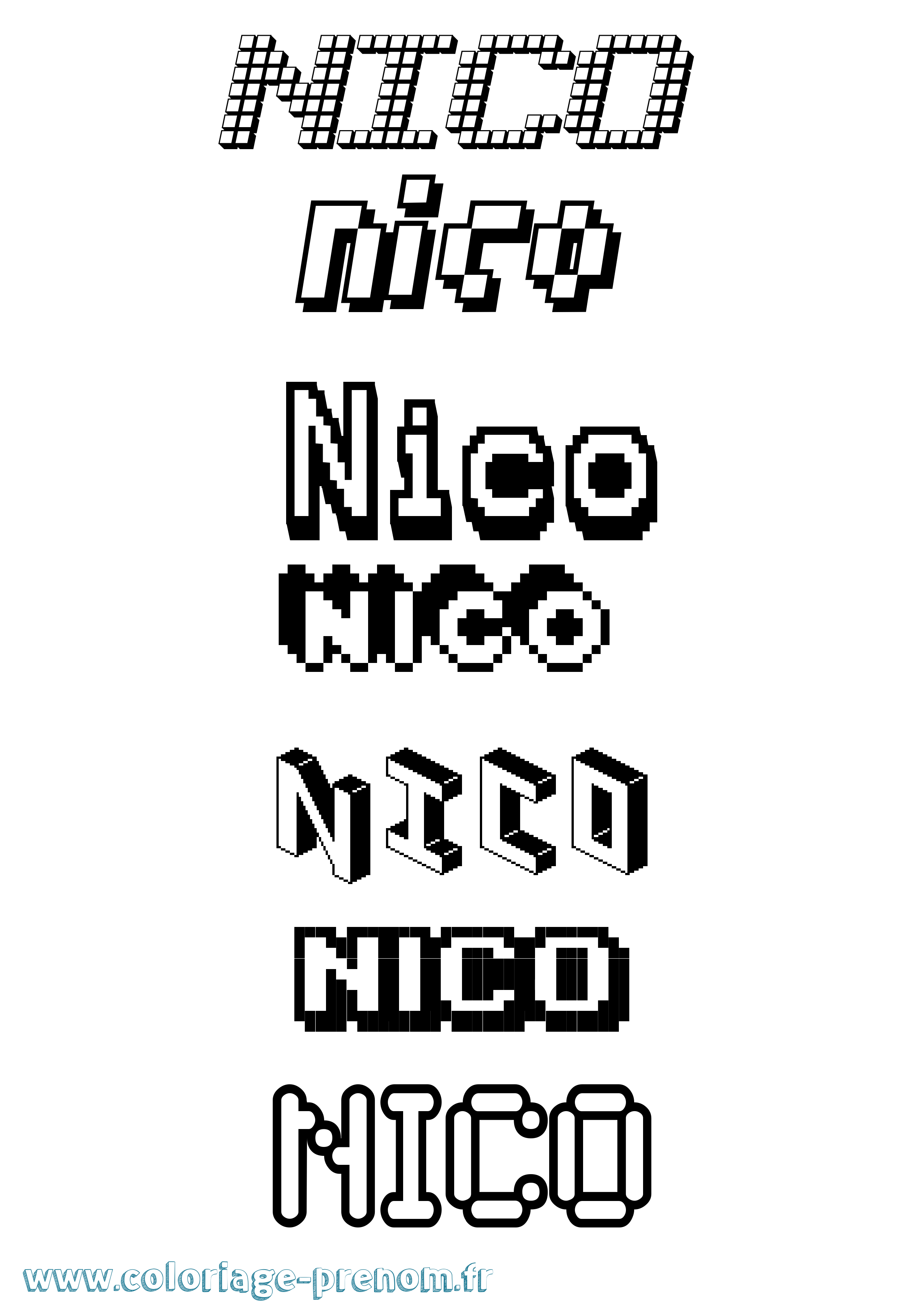 Coloriage prénom Nico Pixel