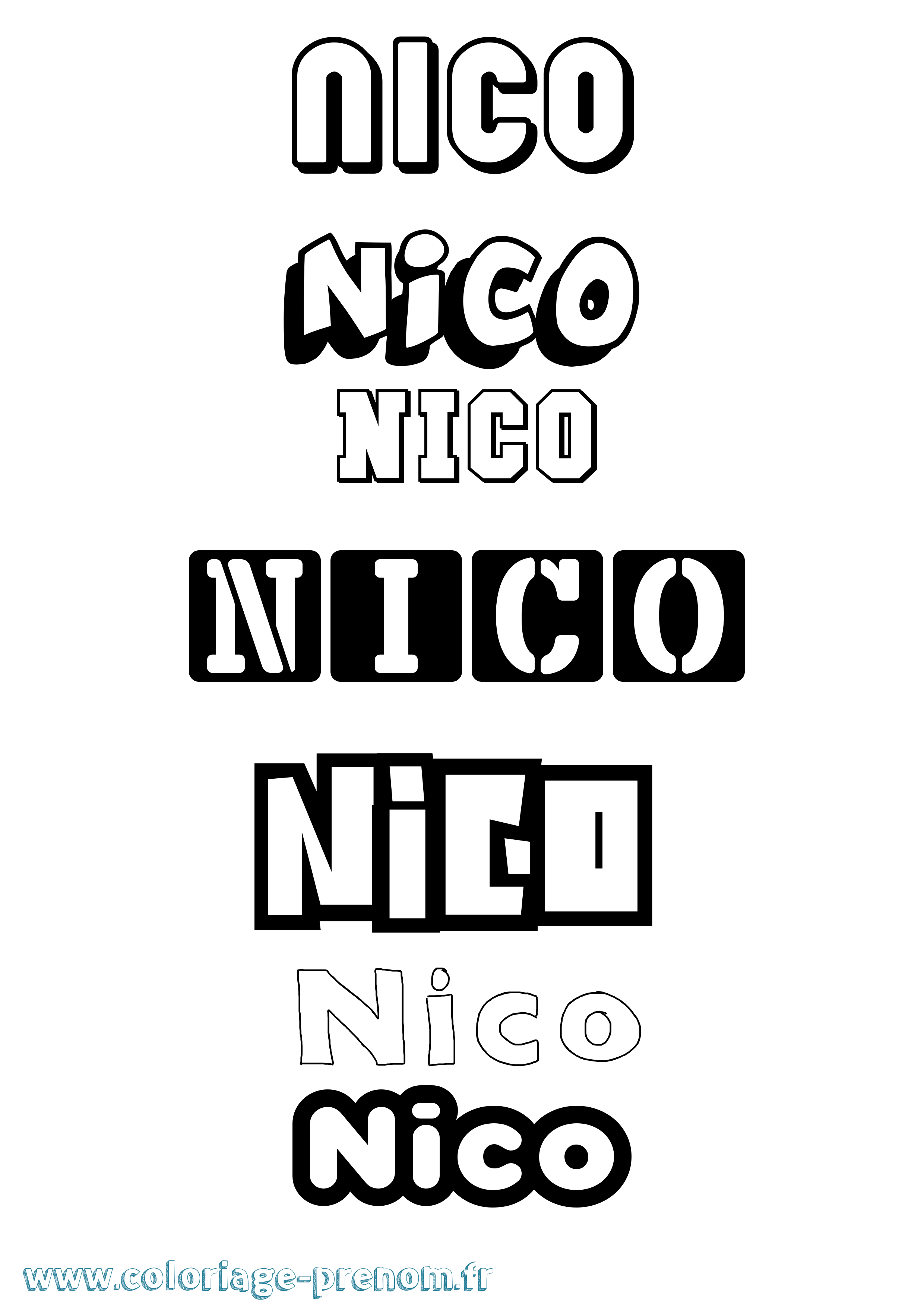 Coloriage Nico Simple Coloriage prénom Nico Simple