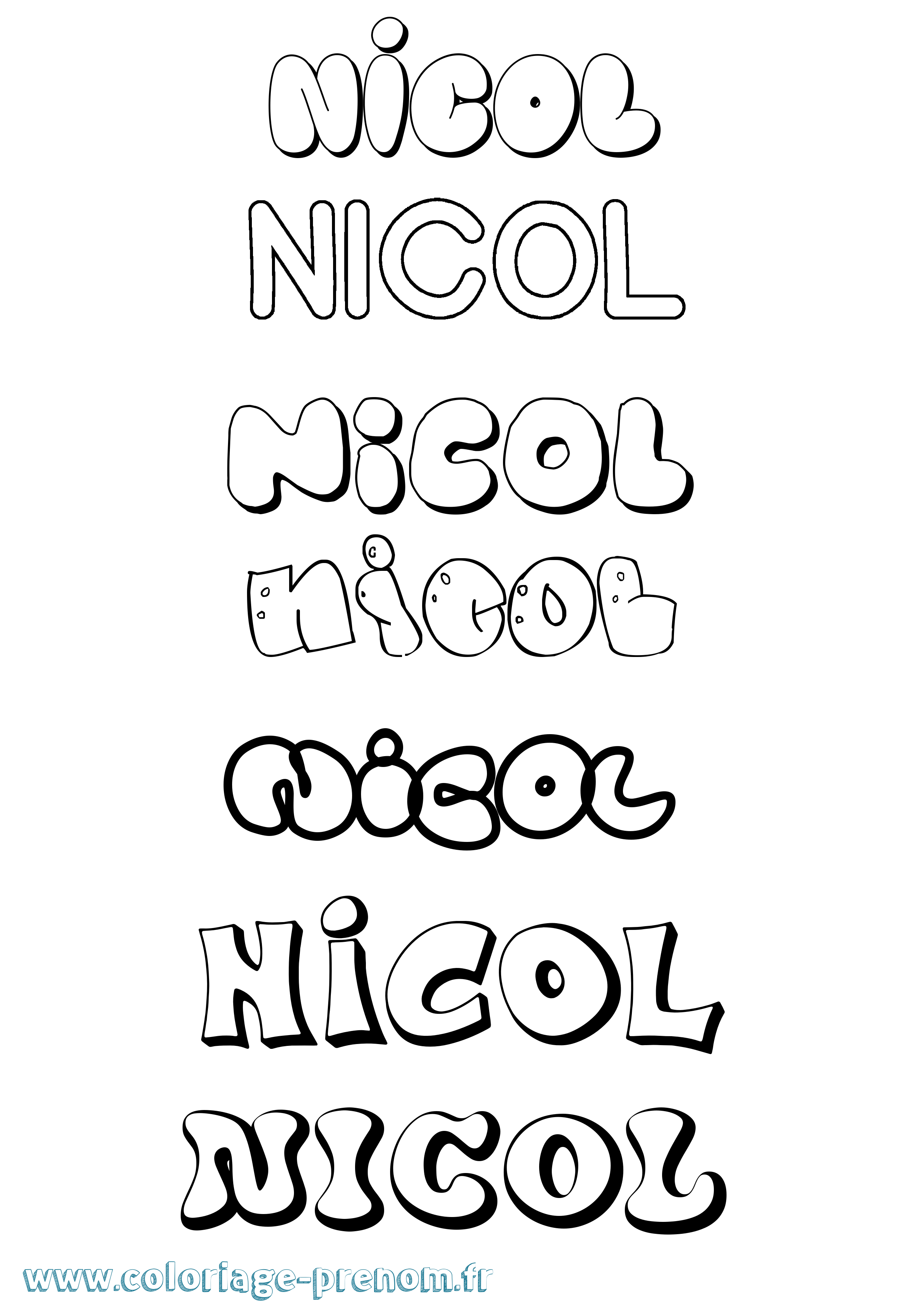 Coloriage prénom Nicol Bubble