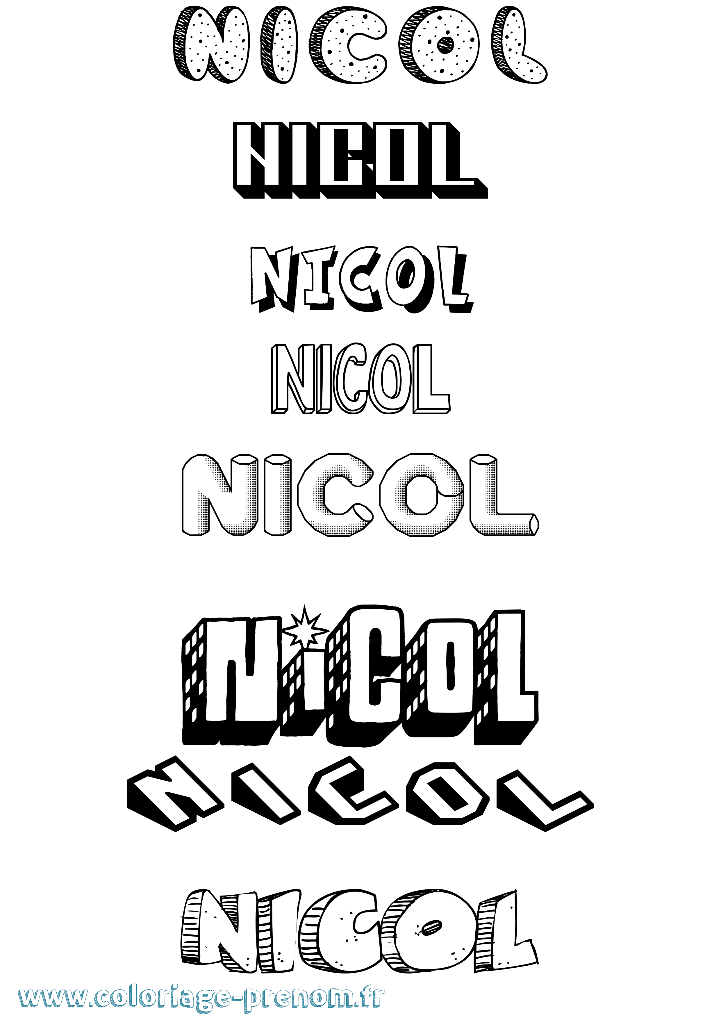 Coloriage prénom Nicol Effet 3D