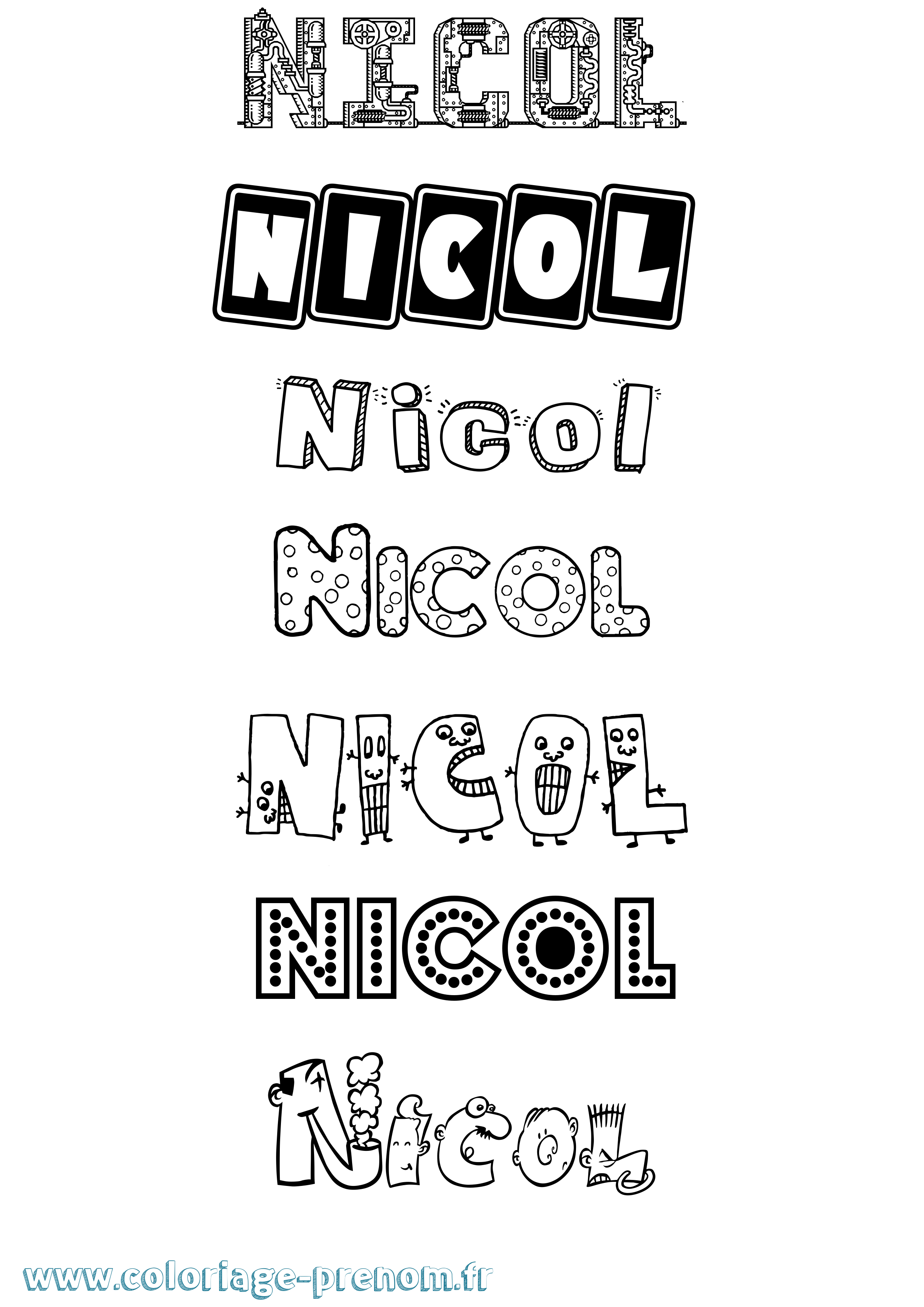 Coloriage prénom Nicol Fun