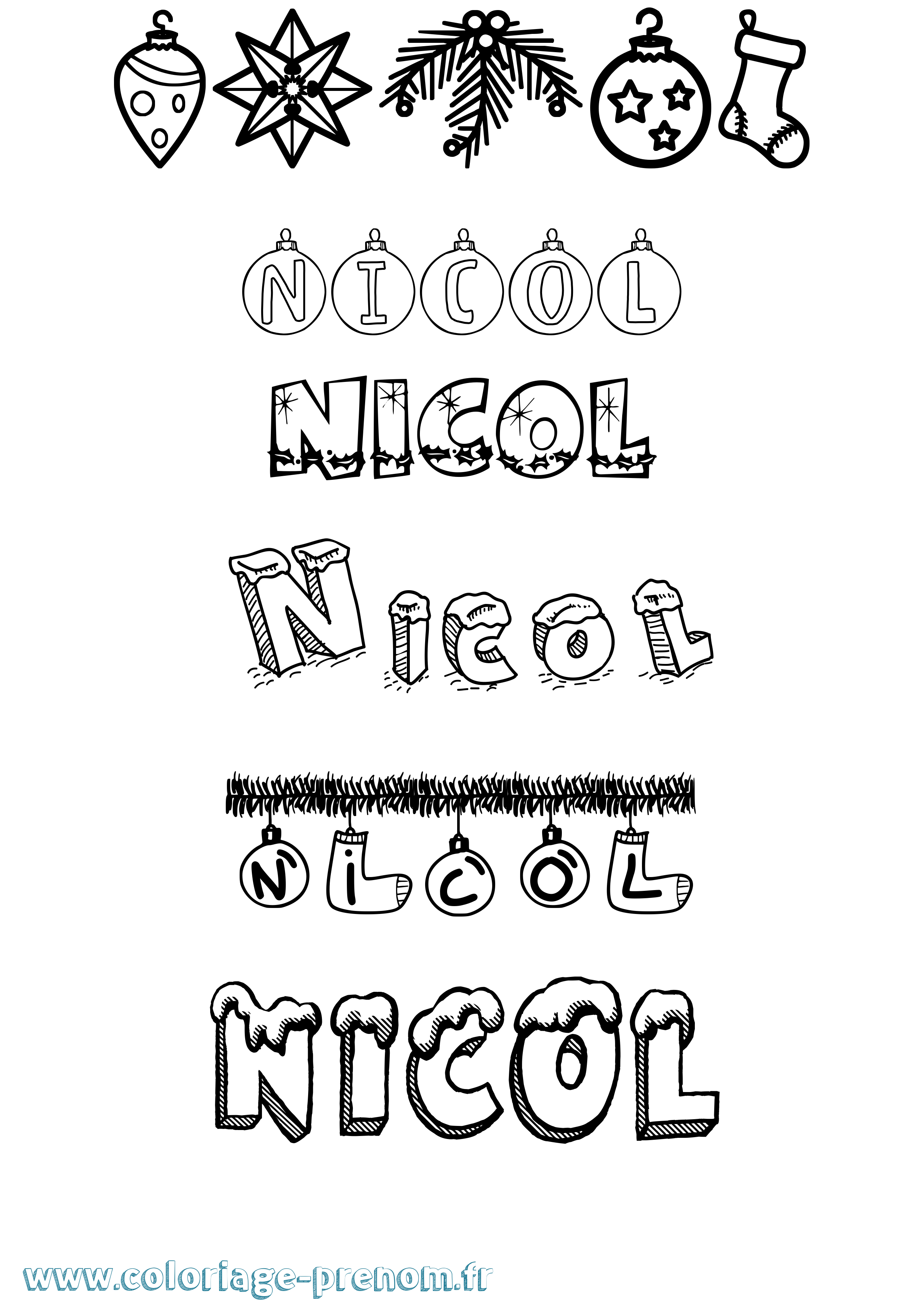 Coloriage prénom Nicol Noël