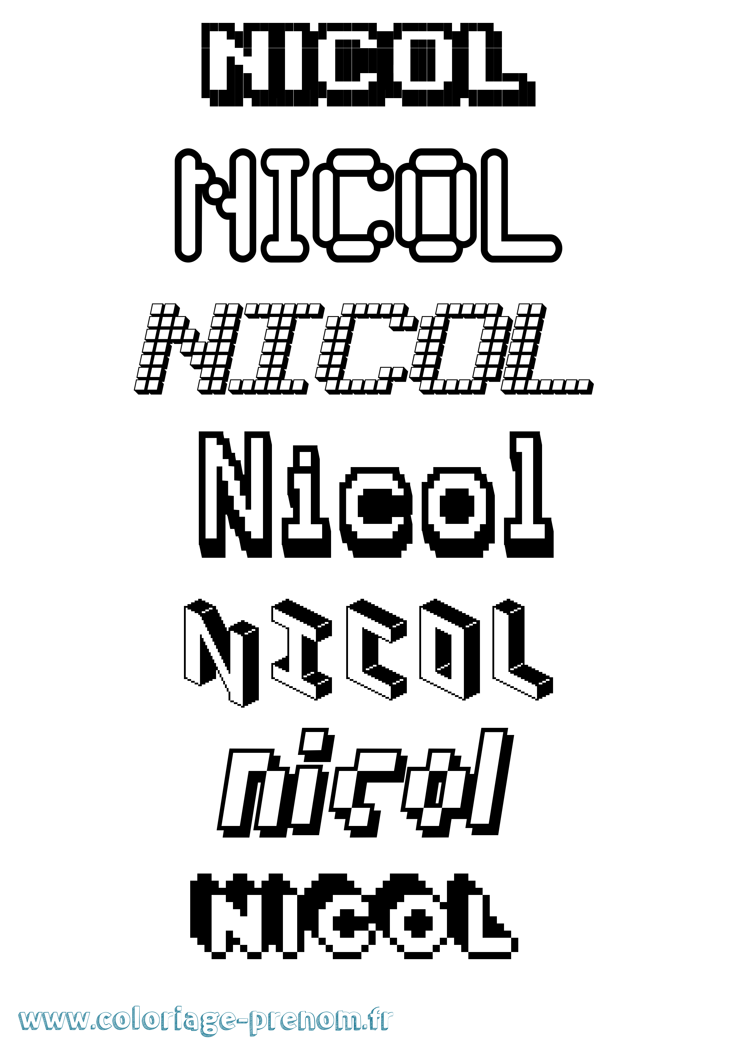 Coloriage prénom Nicol Pixel