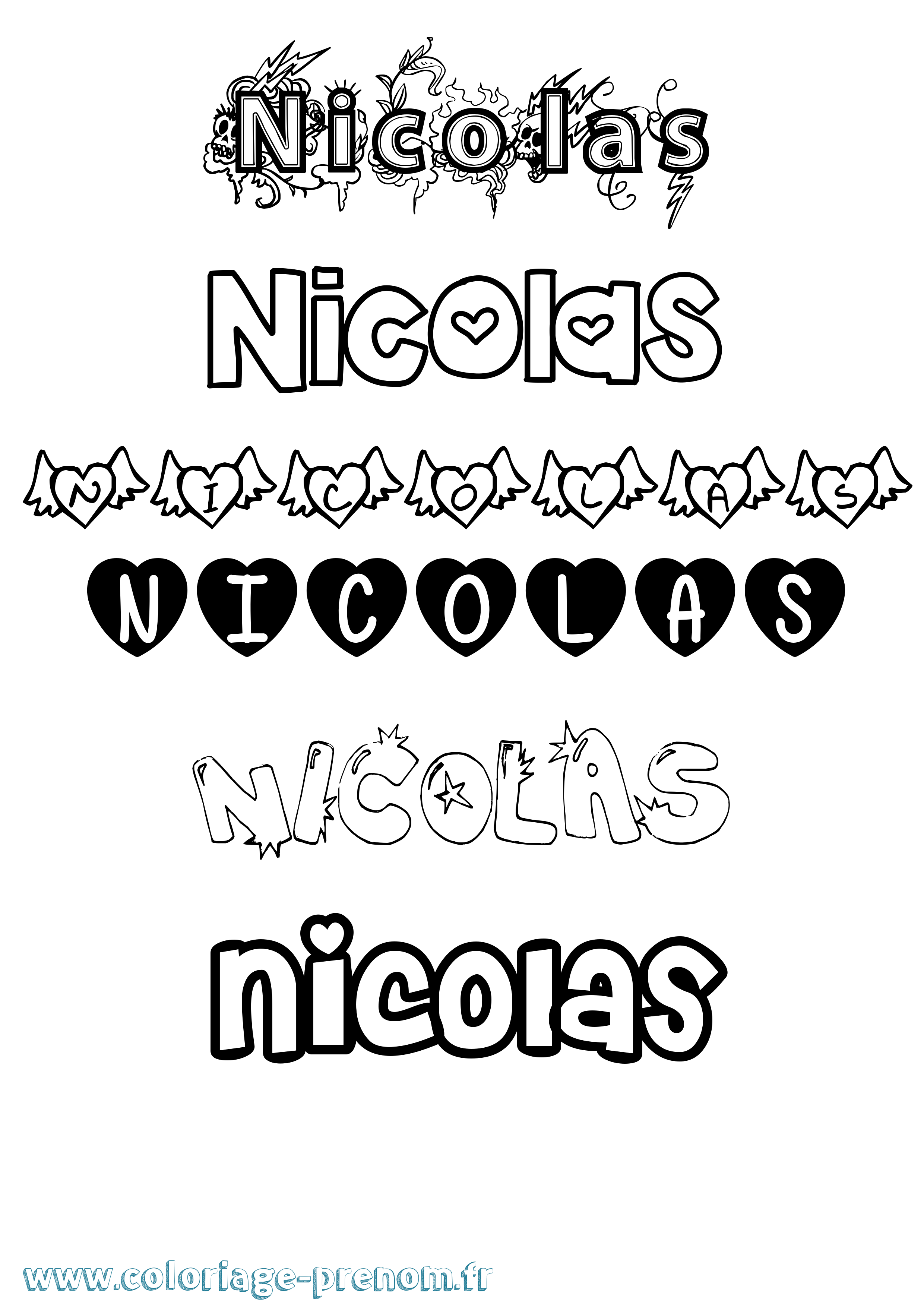 Coloriage prénom Nicolas Girly