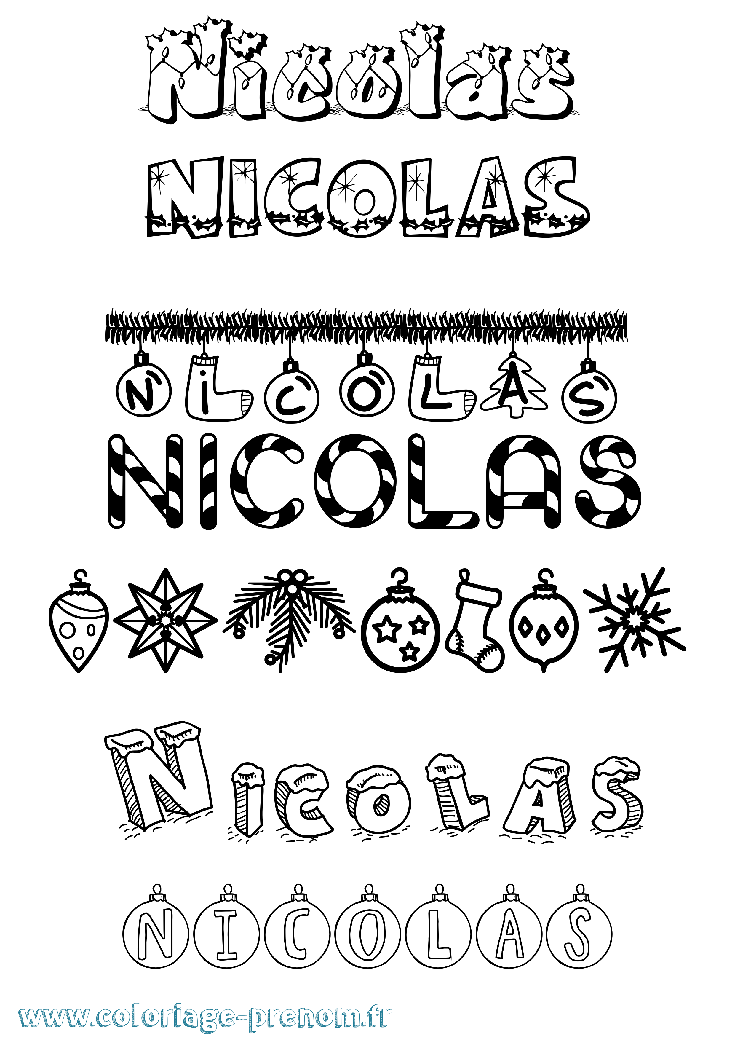 Coloriage prénom Nicolas Noël