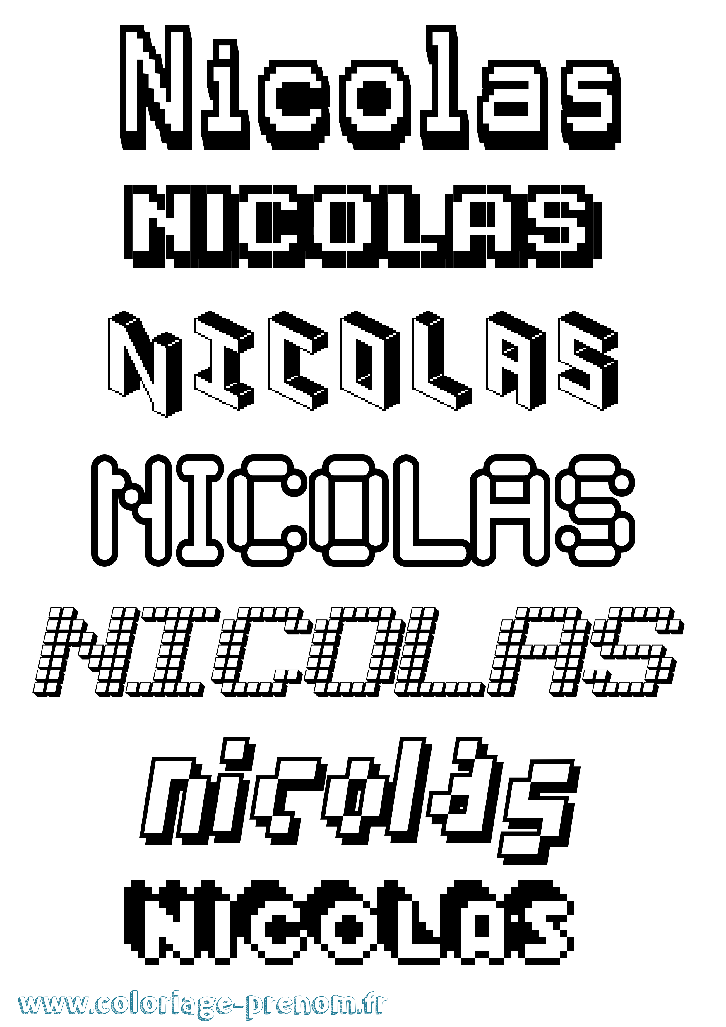 Coloriage prénom Nicolas Pixel