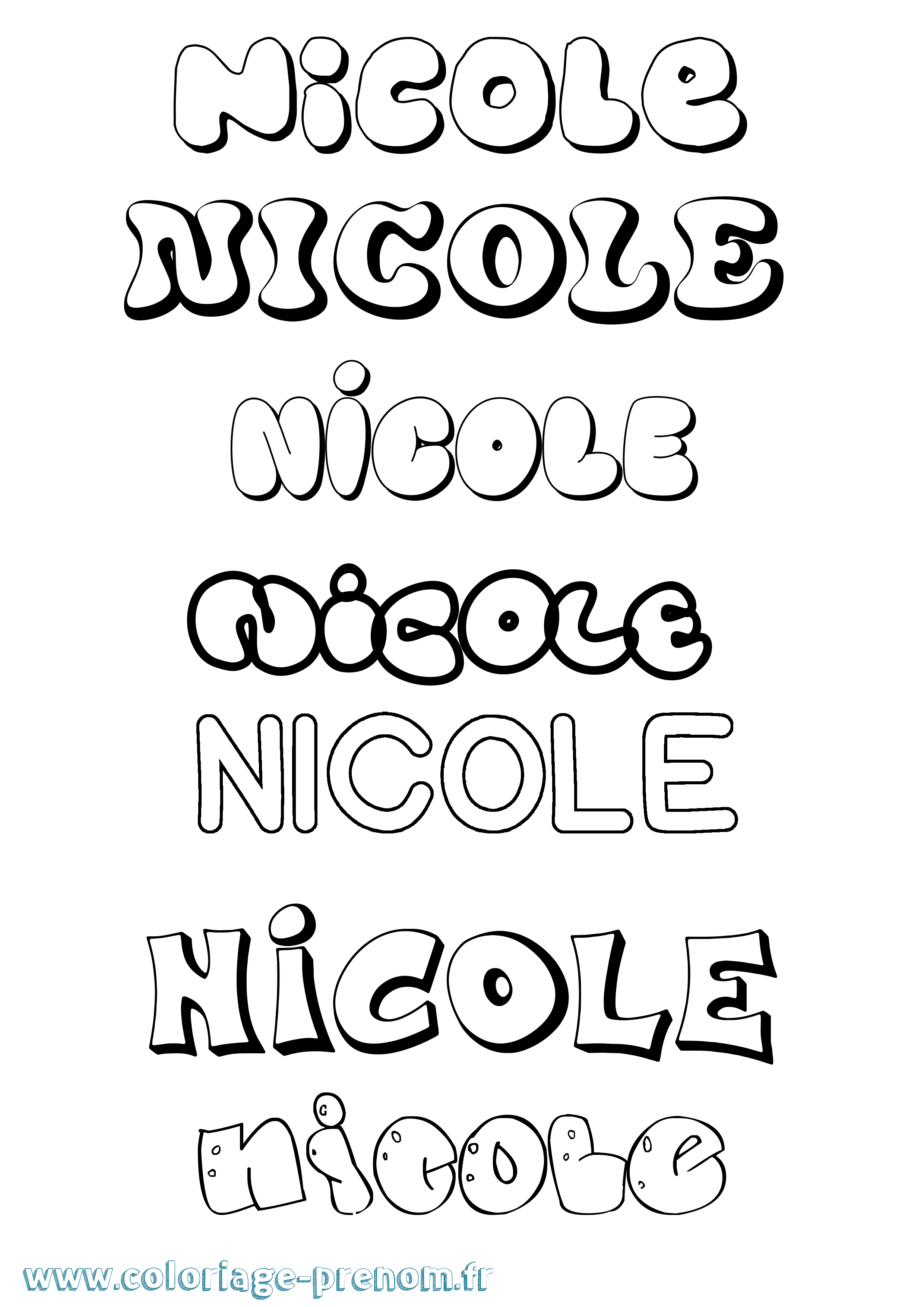 Coloriage prénom Nicole Bubble