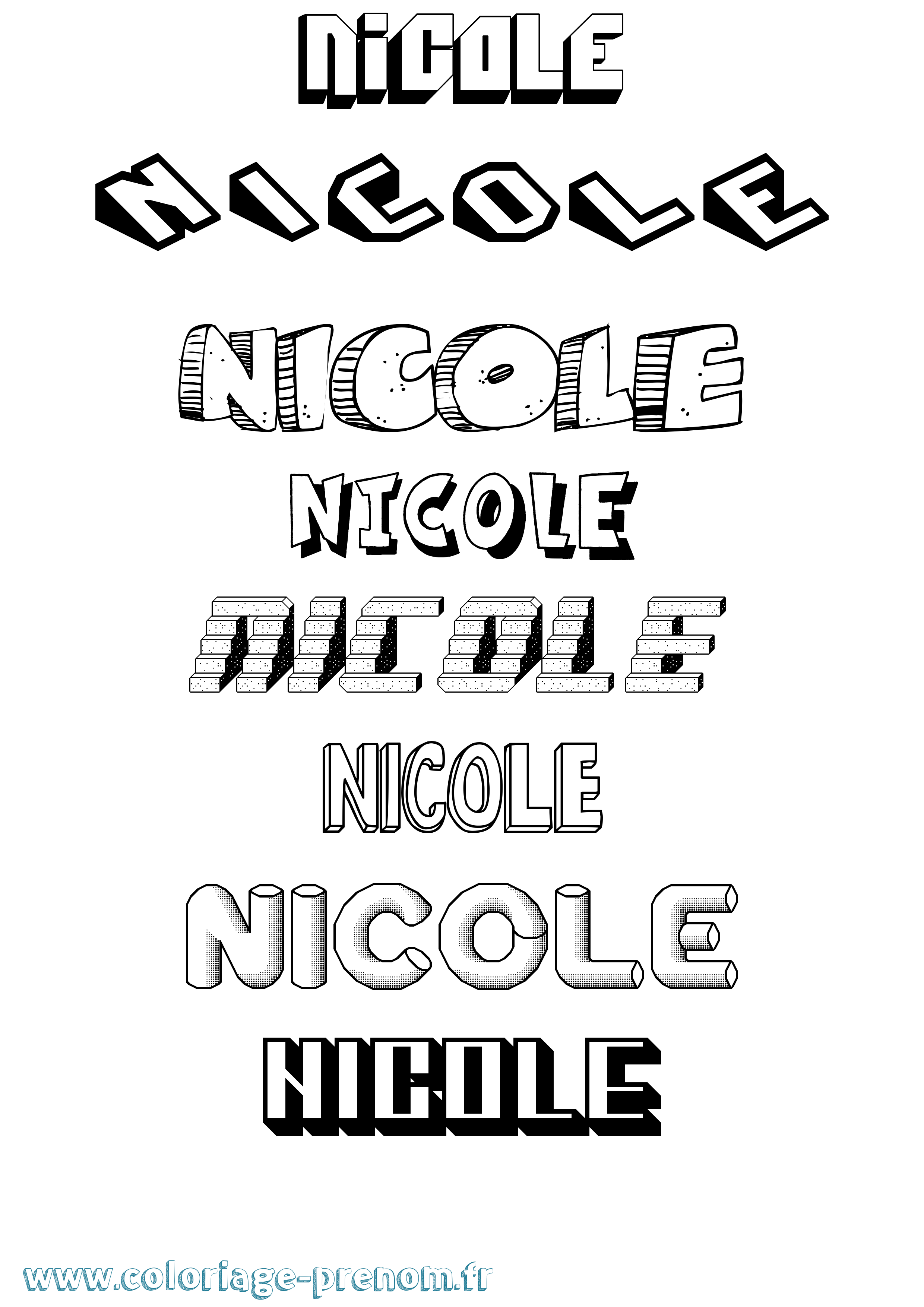 Coloriage prénom Nicole Effet 3D