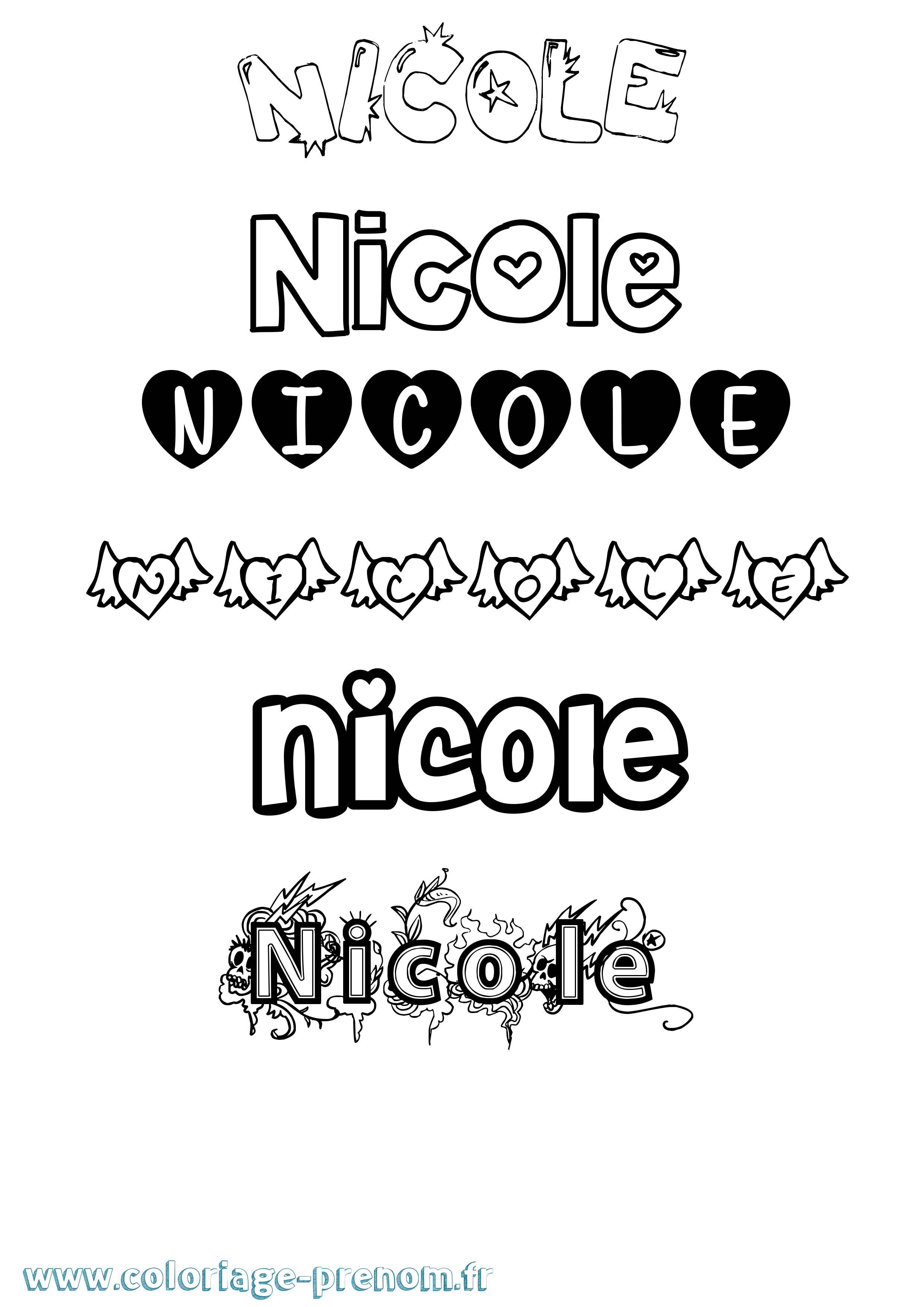 Coloriage prénom Nicole Girly