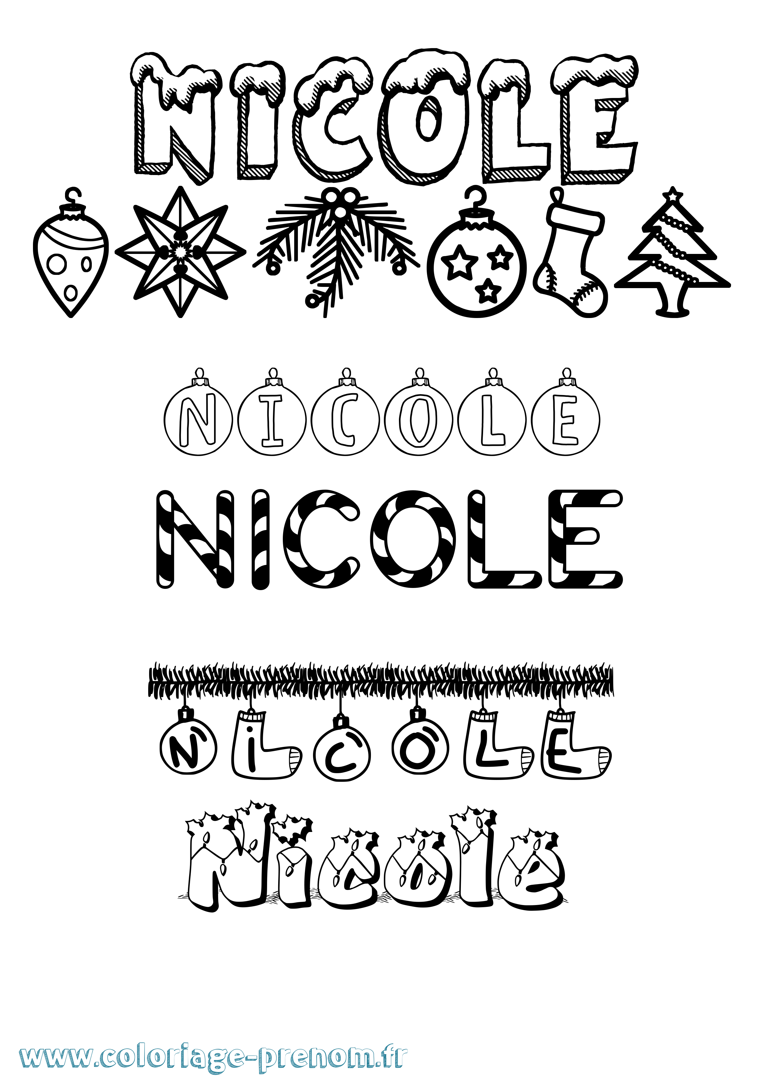 Coloriage prénom Nicole Noël