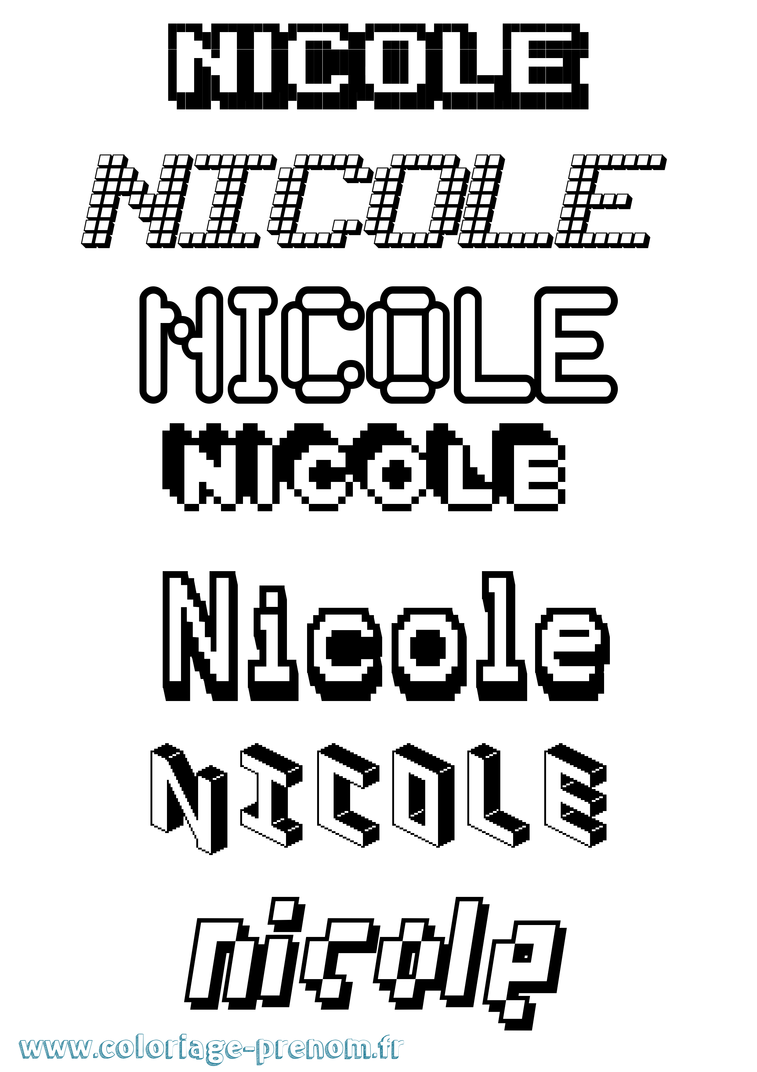 Coloriage prénom Nicole Pixel