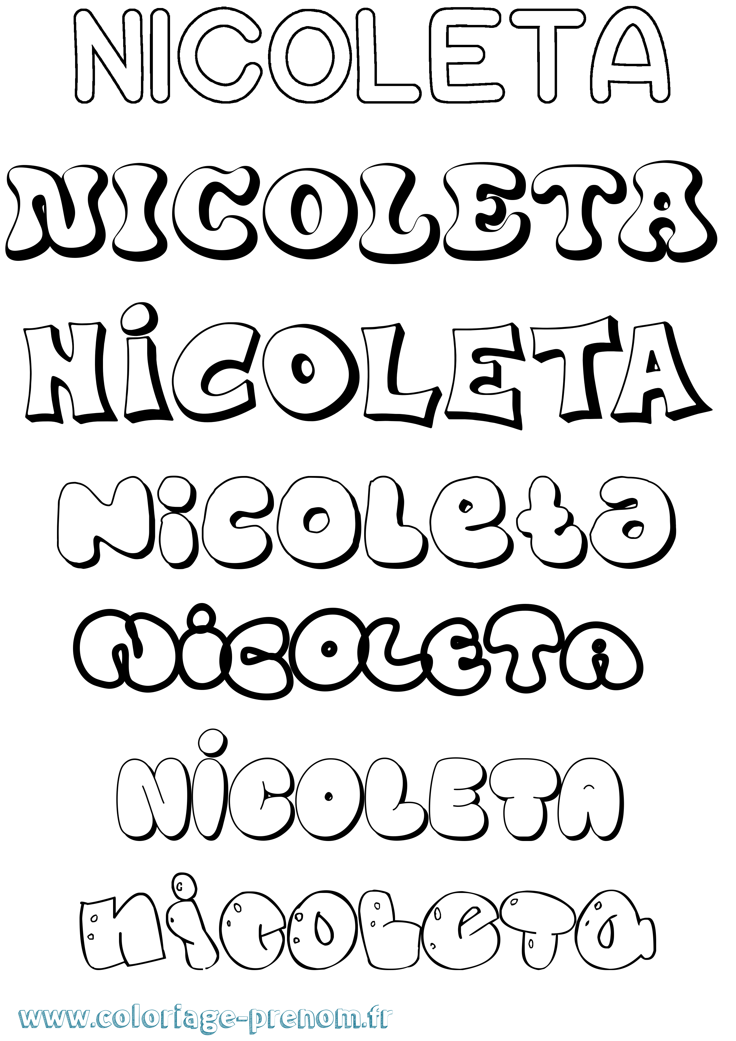 Coloriage prénom Nicoleta Bubble