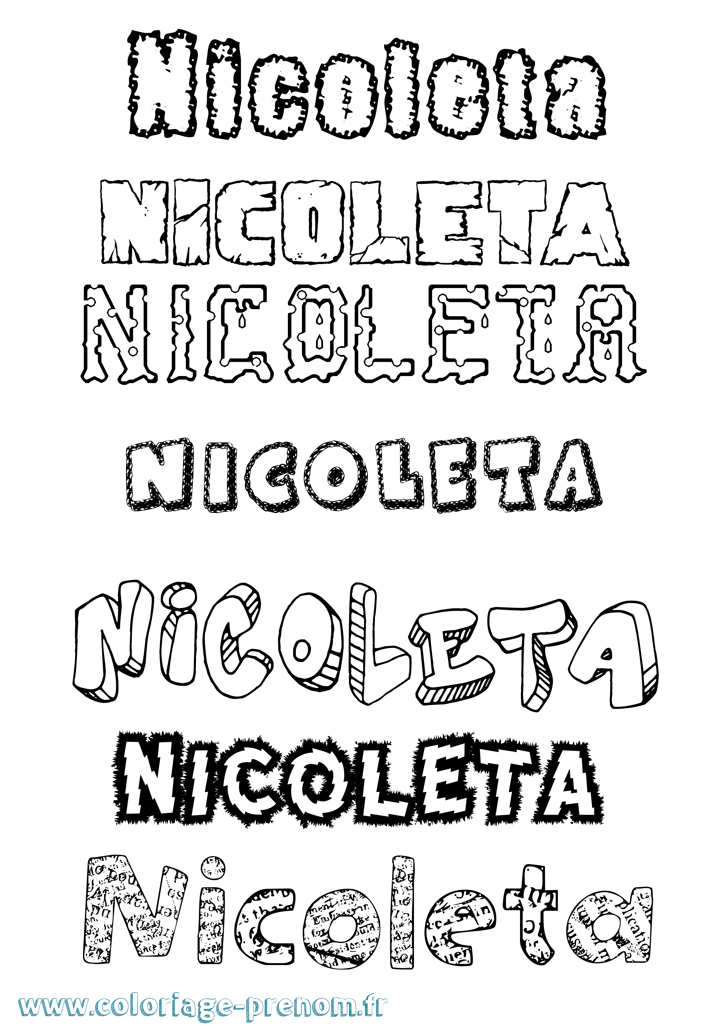 Coloriage prénom Nicoleta Destructuré