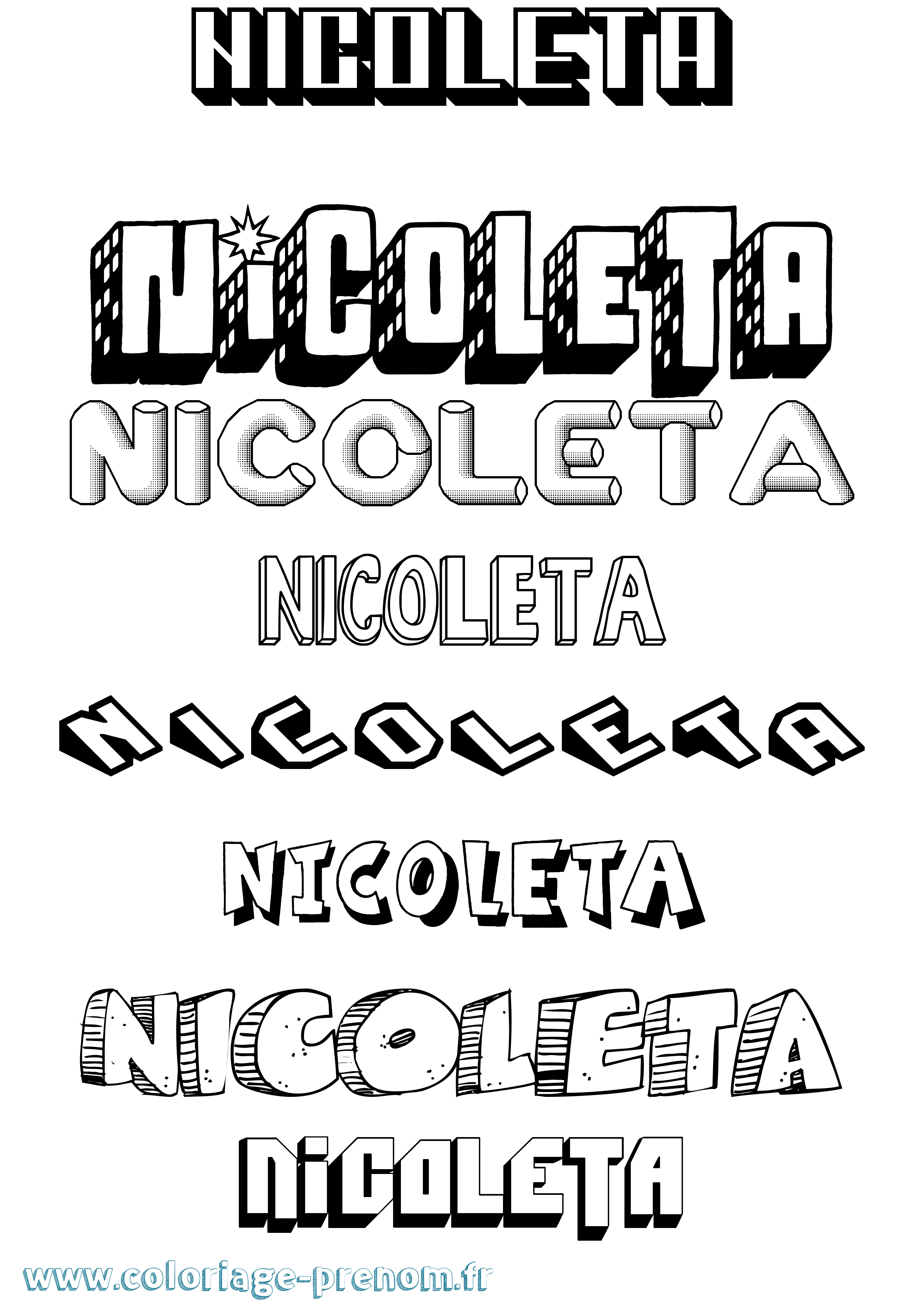 Coloriage prénom Nicoleta Effet 3D
