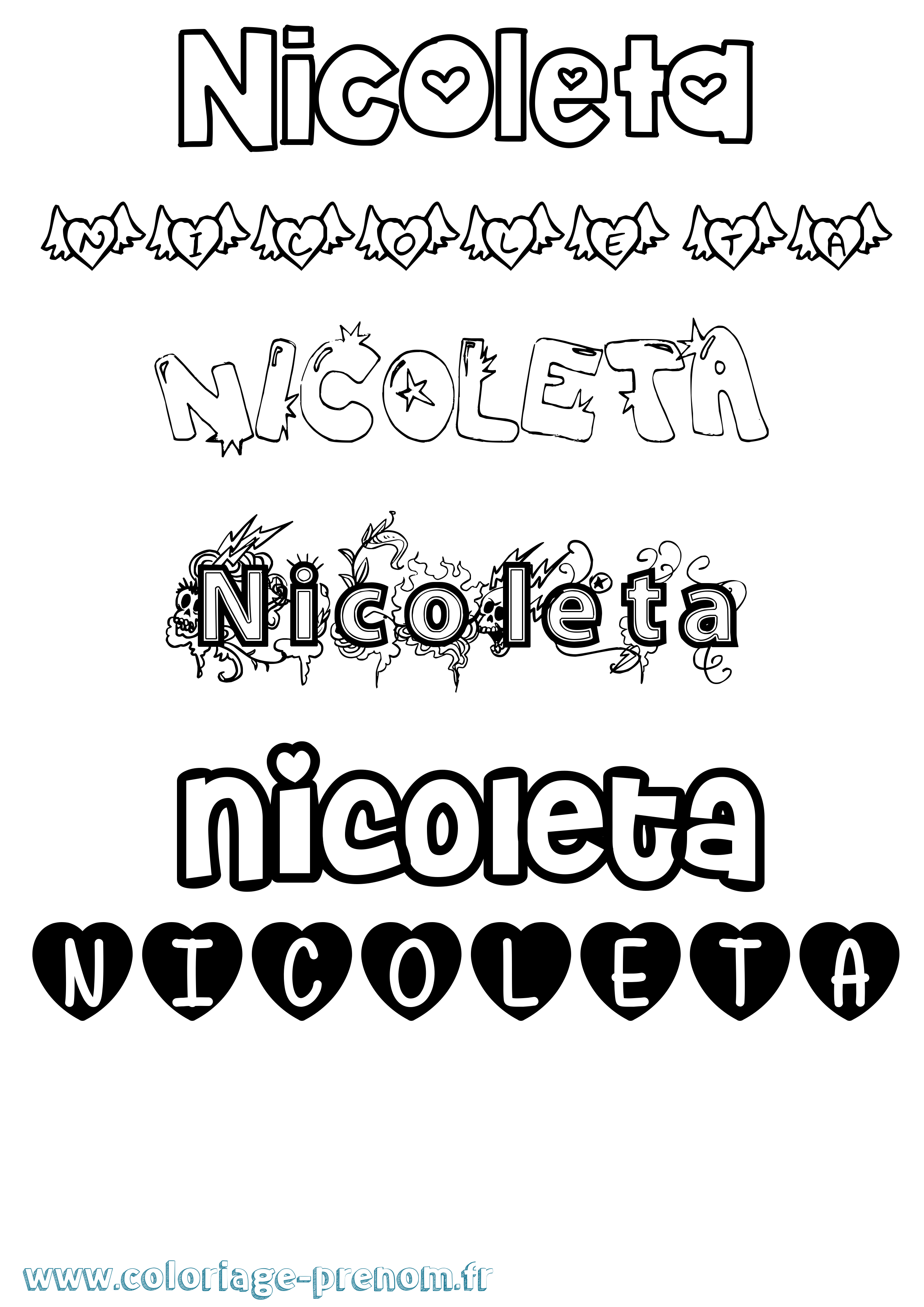Coloriage prénom Nicoleta Girly