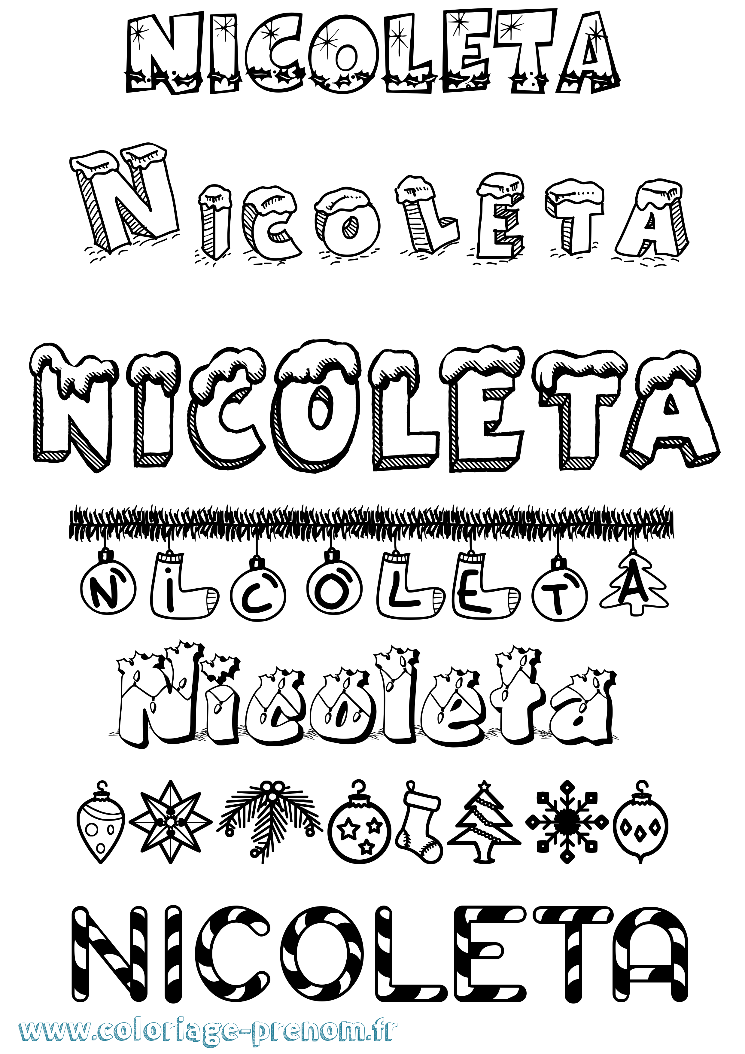 Coloriage prénom Nicoleta Noël