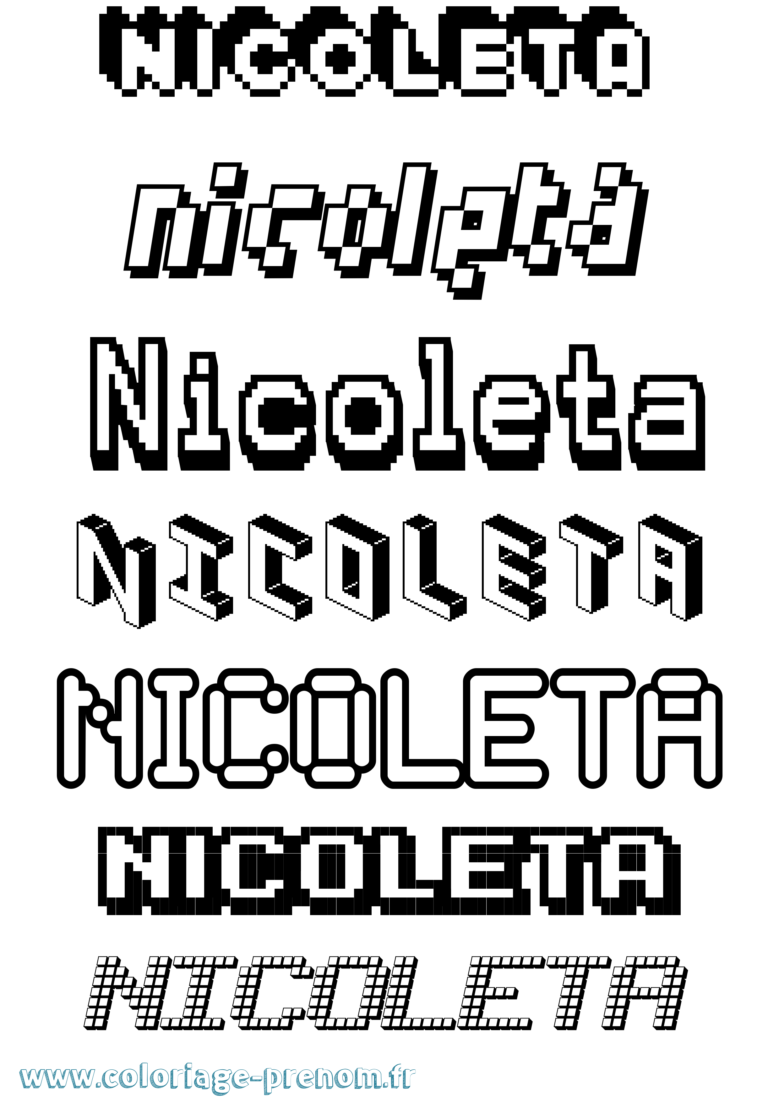 Coloriage prénom Nicoleta Pixel