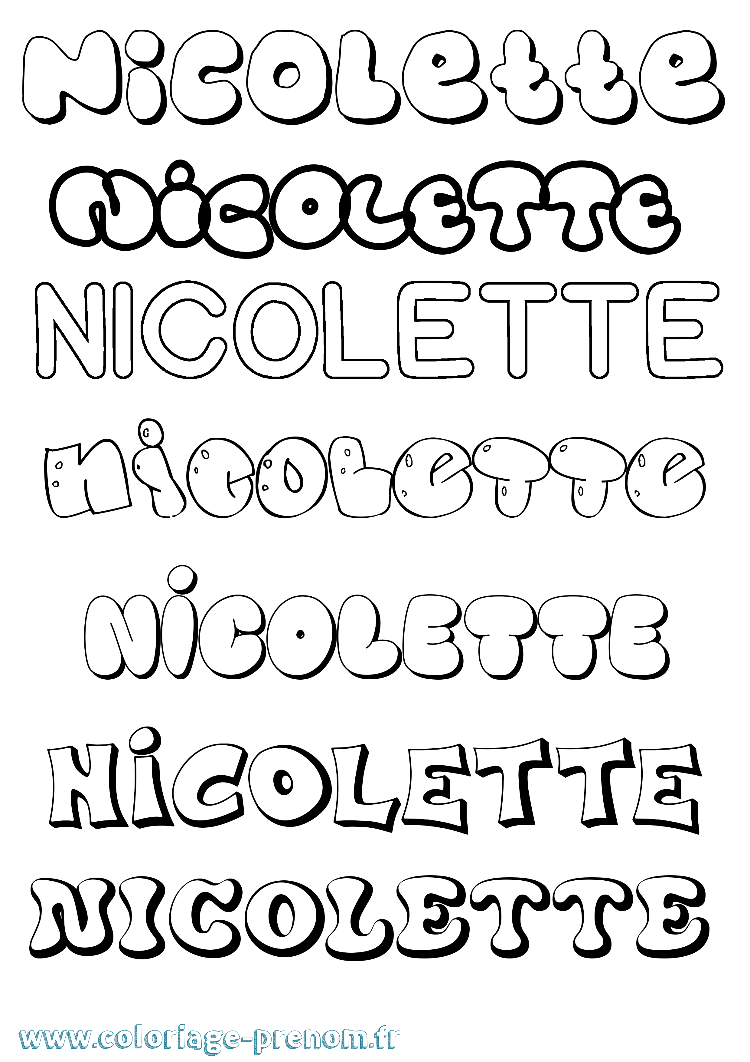 Coloriage prénom Nicolette Bubble
