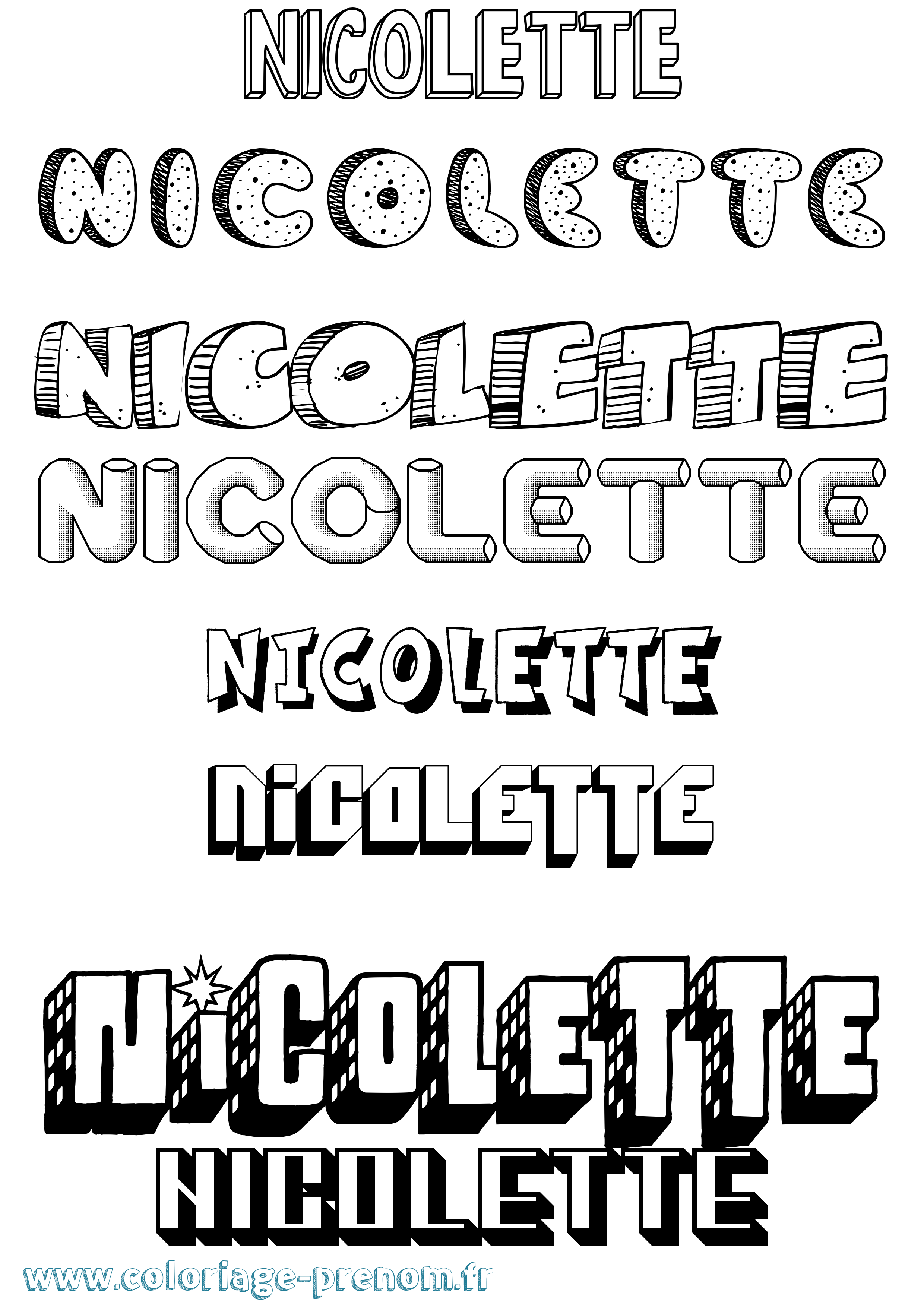 Coloriage prénom Nicolette Effet 3D