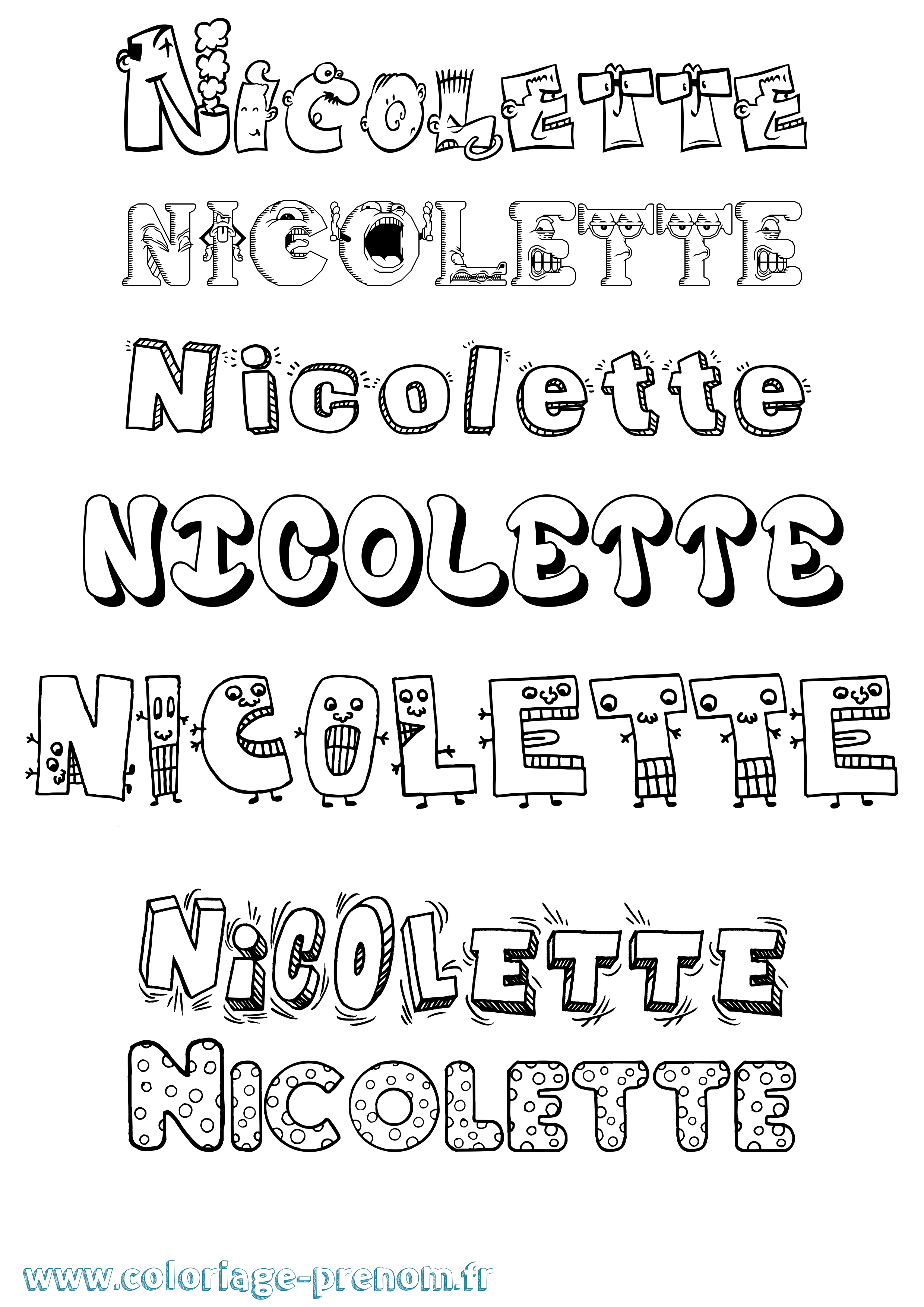 Coloriage prénom Nicolette Fun