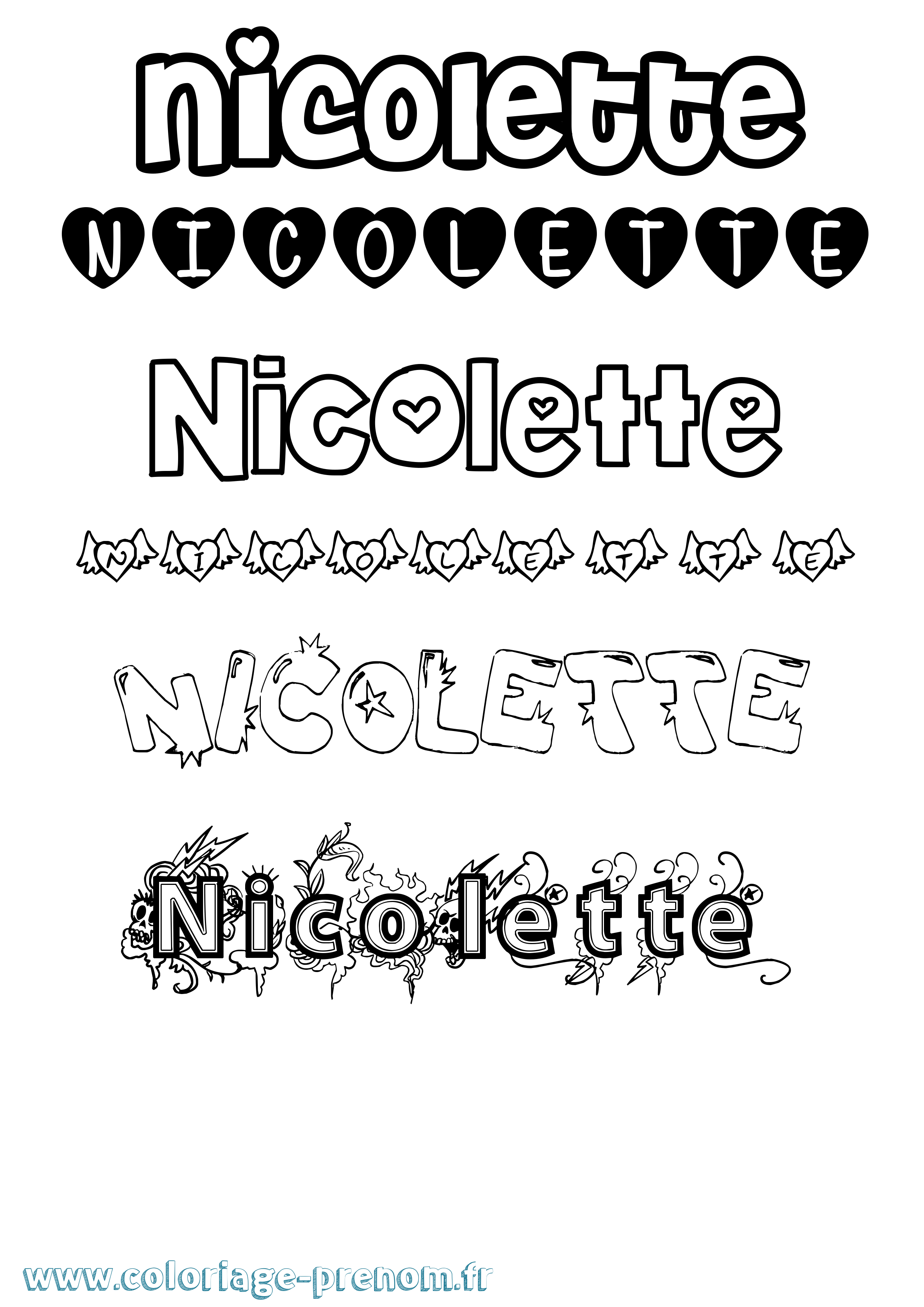 Coloriage prénom Nicolette Girly