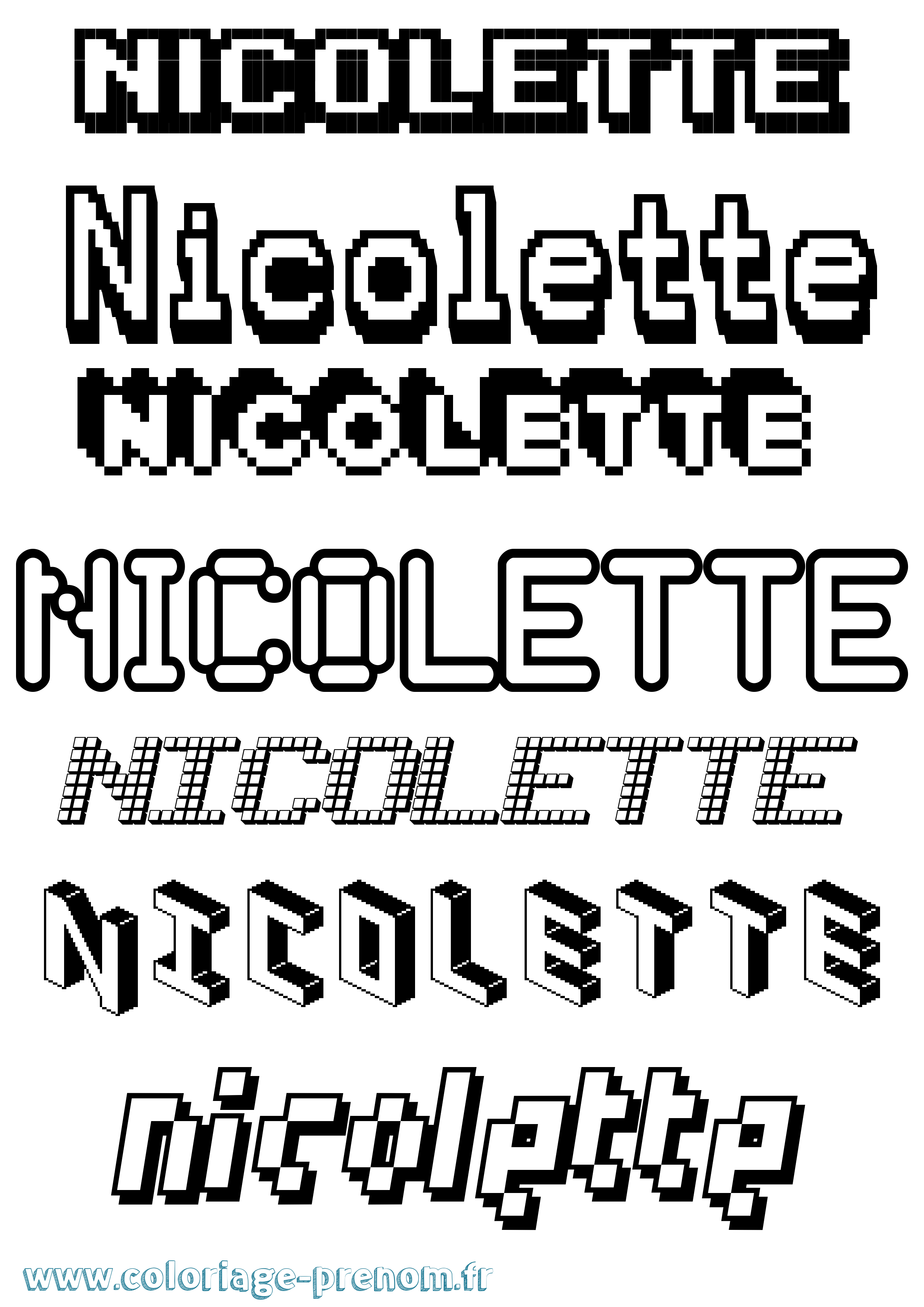 Coloriage prénom Nicolette Pixel