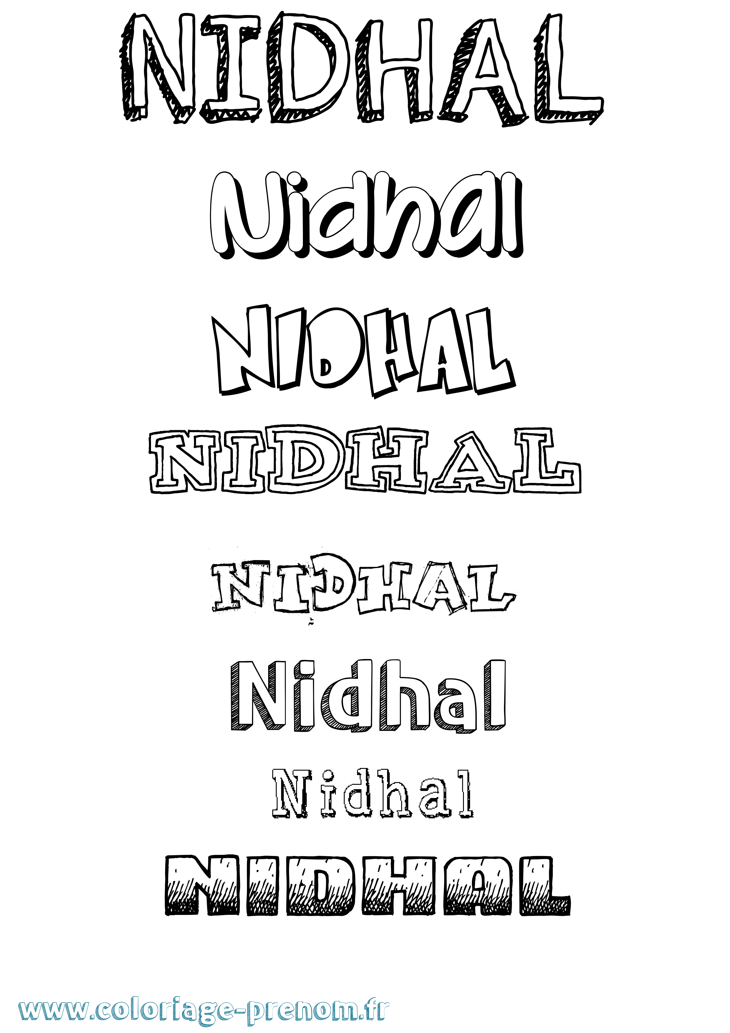 Coloriage prénom Nidhal Dessiné