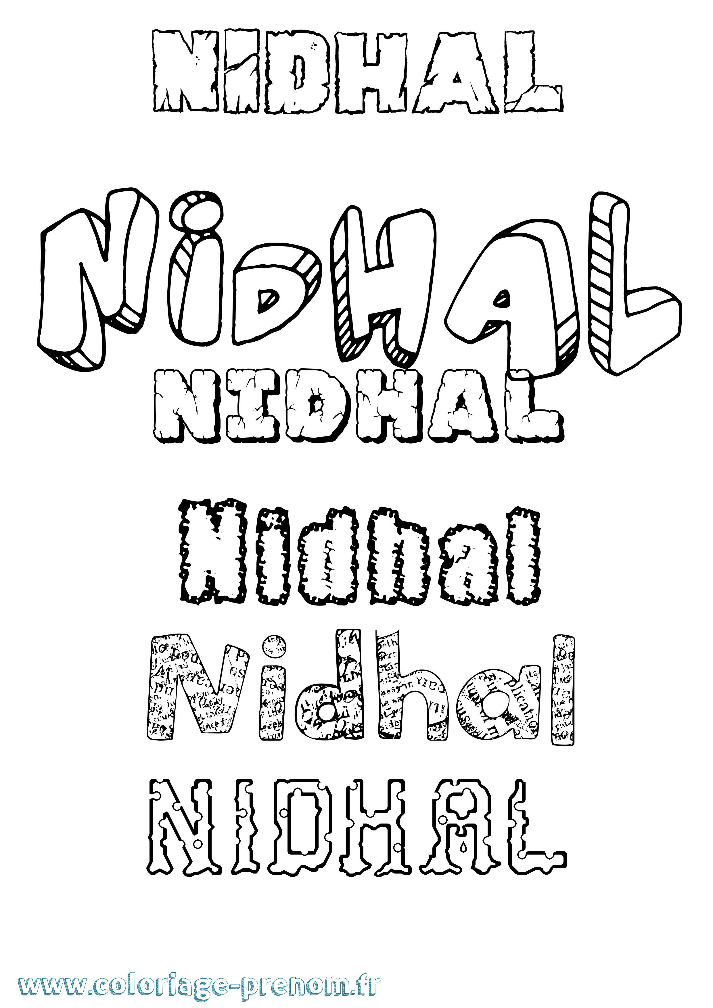 Coloriage prénom Nidhal Destructuré