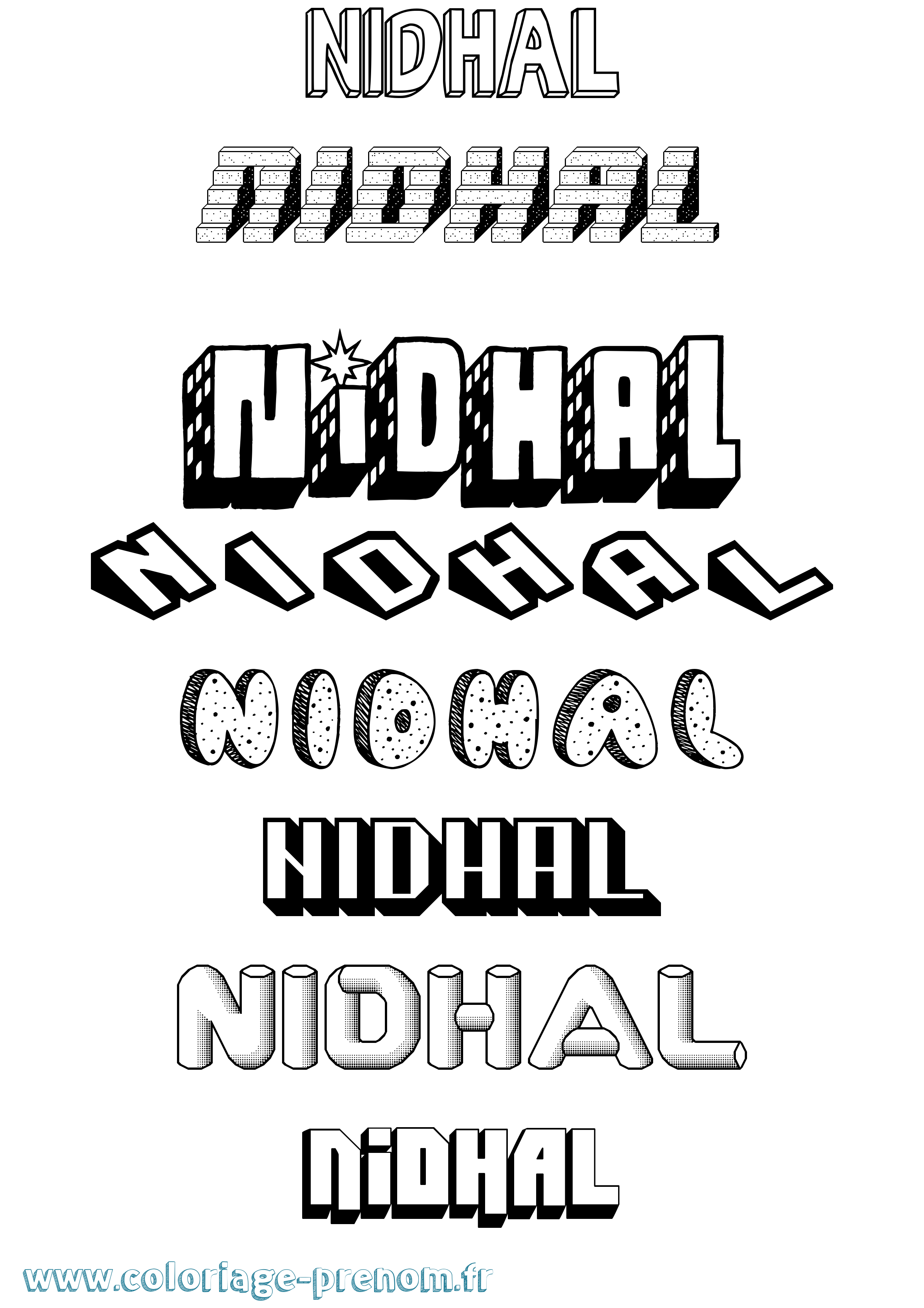 Coloriage prénom Nidhal Effet 3D