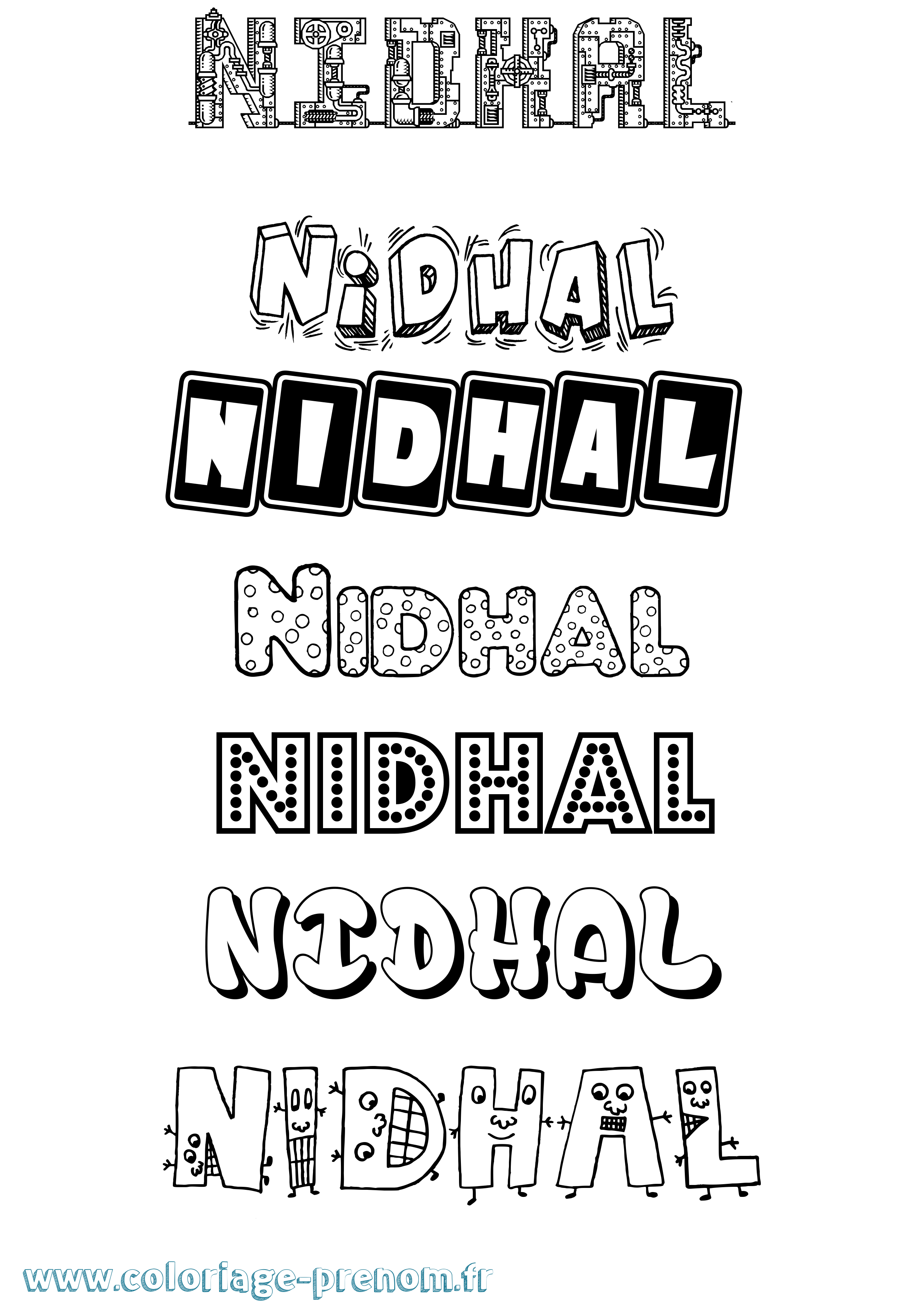 Coloriage prénom Nidhal Fun