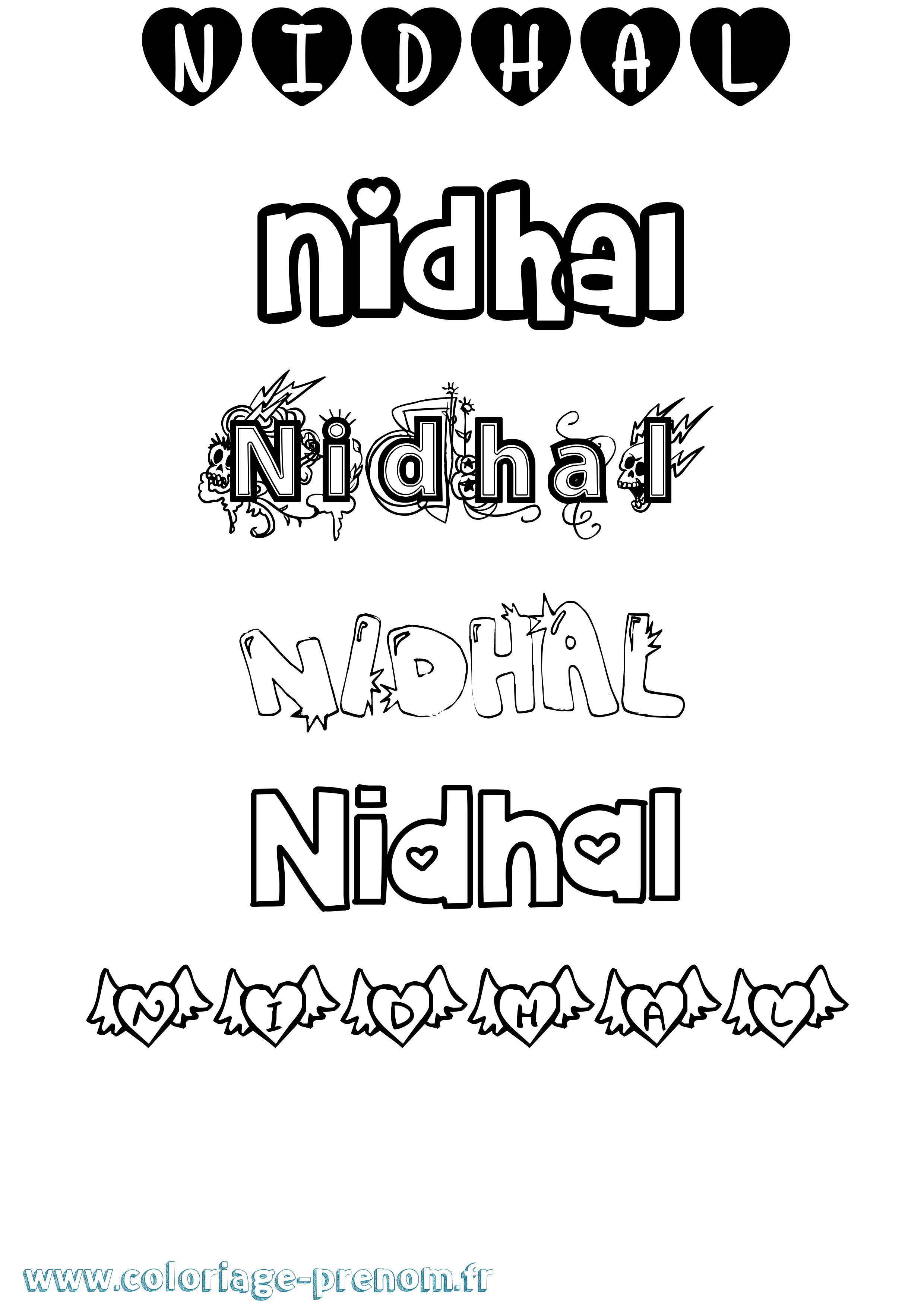 Coloriage prénom Nidhal Girly