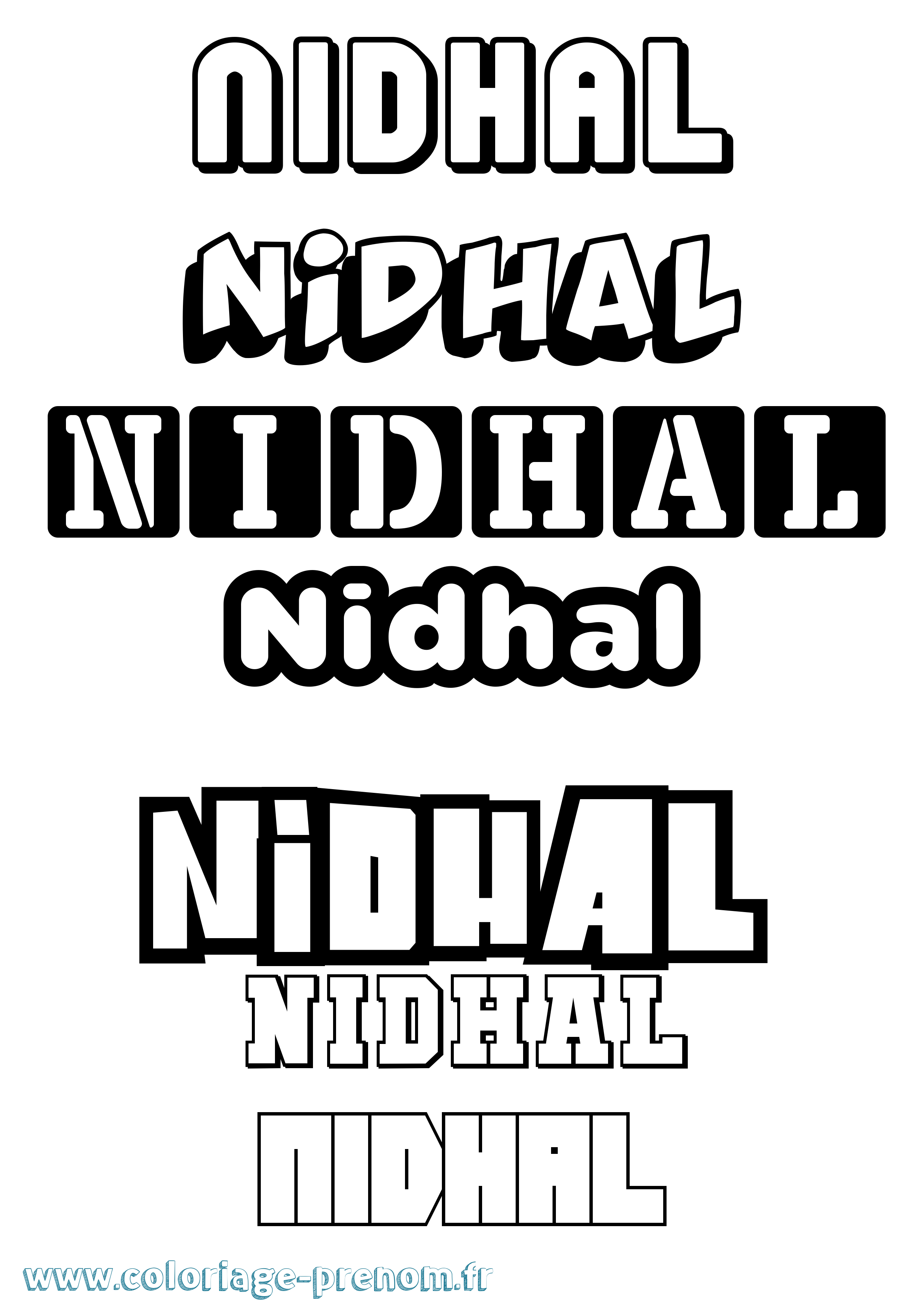 Coloriage prénom Nidhal Simple