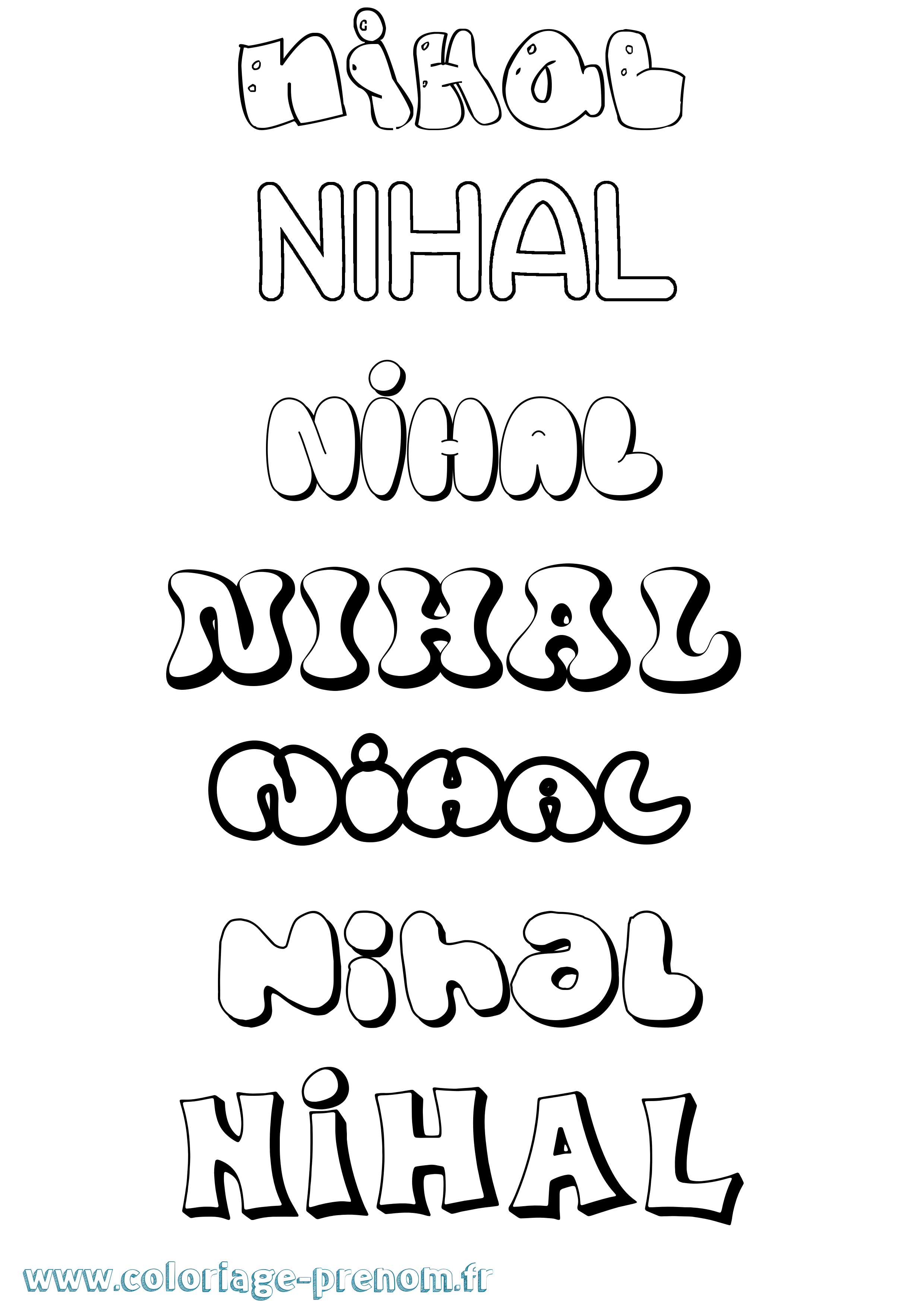 Coloriage prénom Nihal Bubble