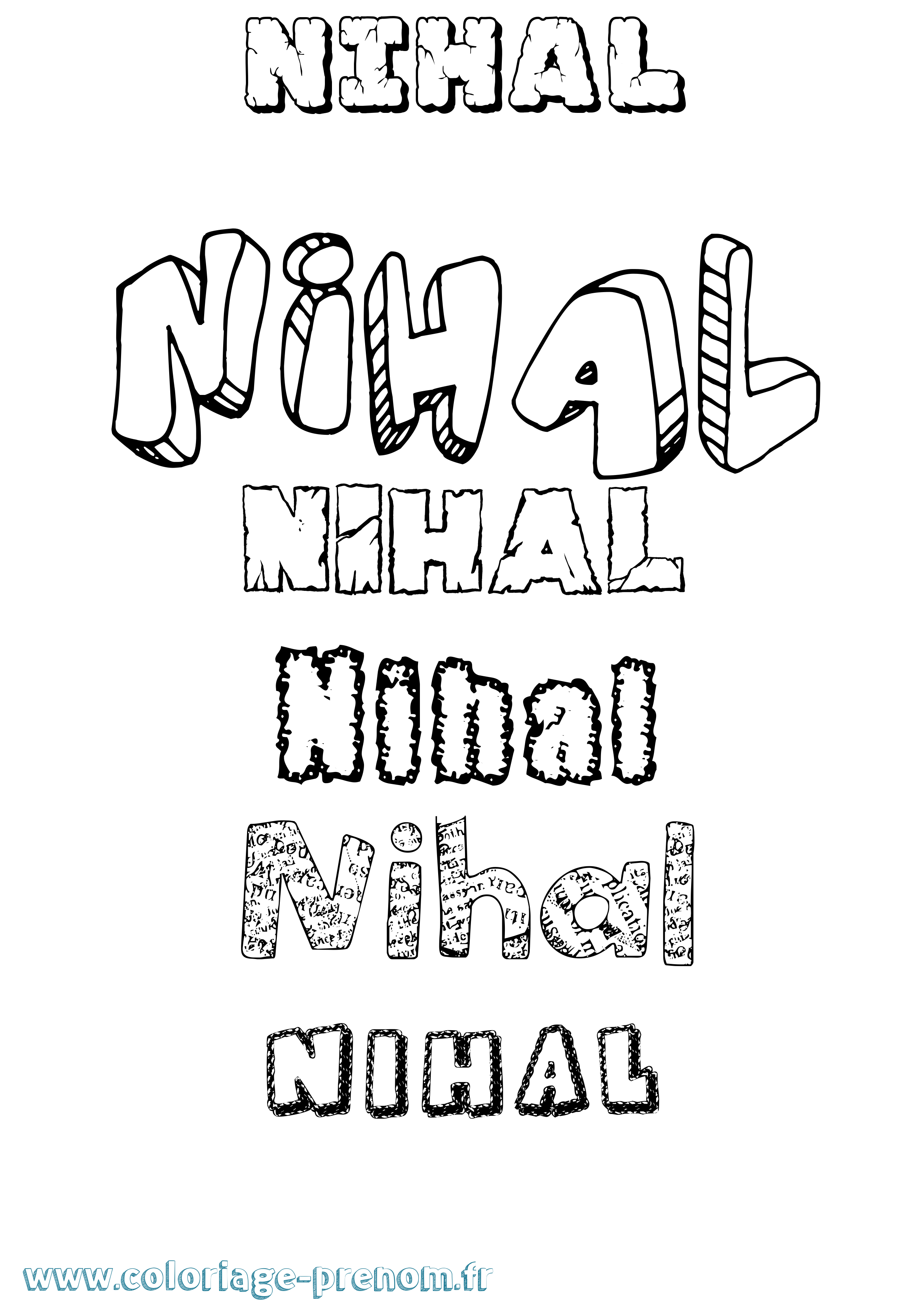 Coloriage prénom Nihal Destructuré