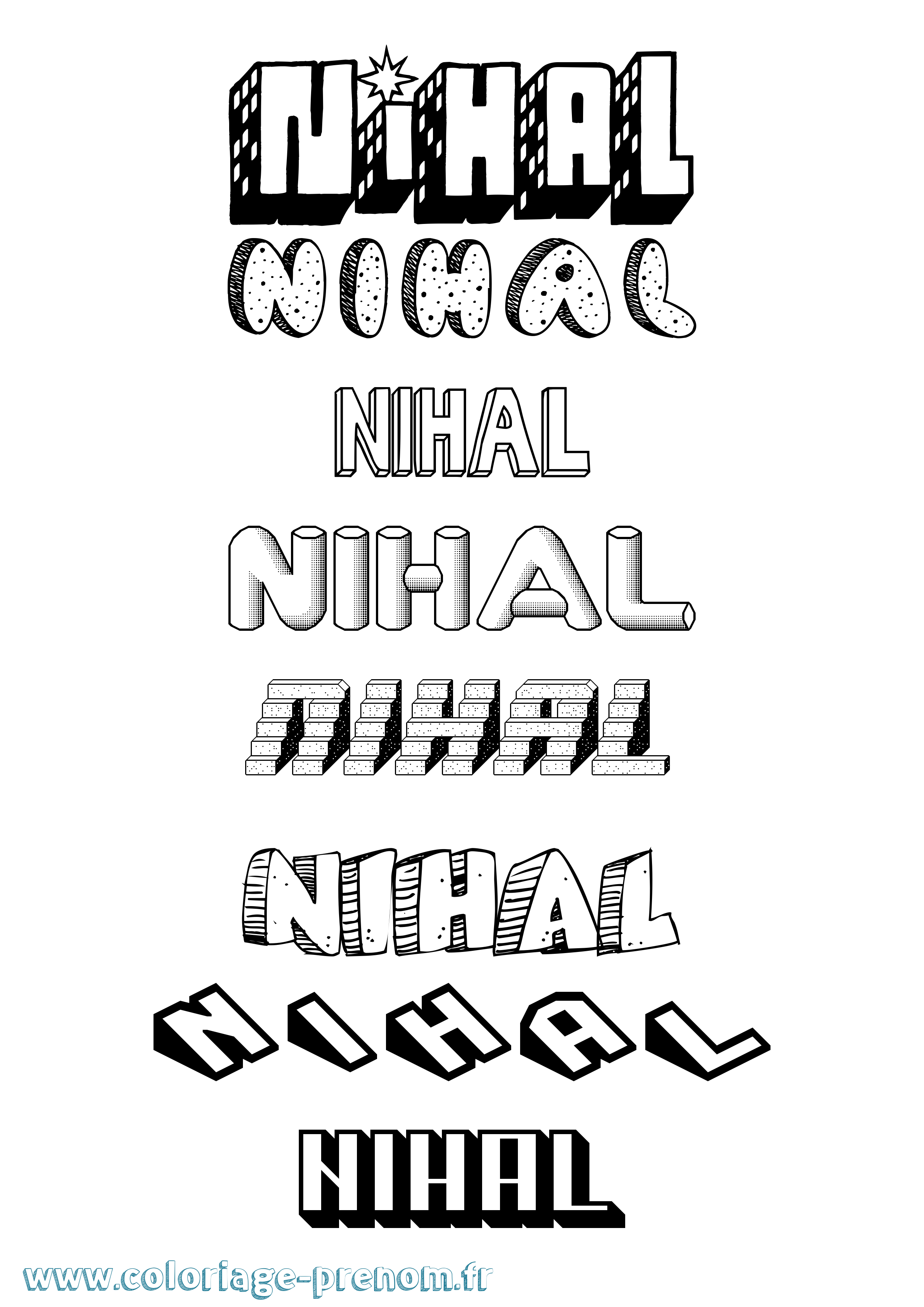 Coloriage prénom Nihal Effet 3D